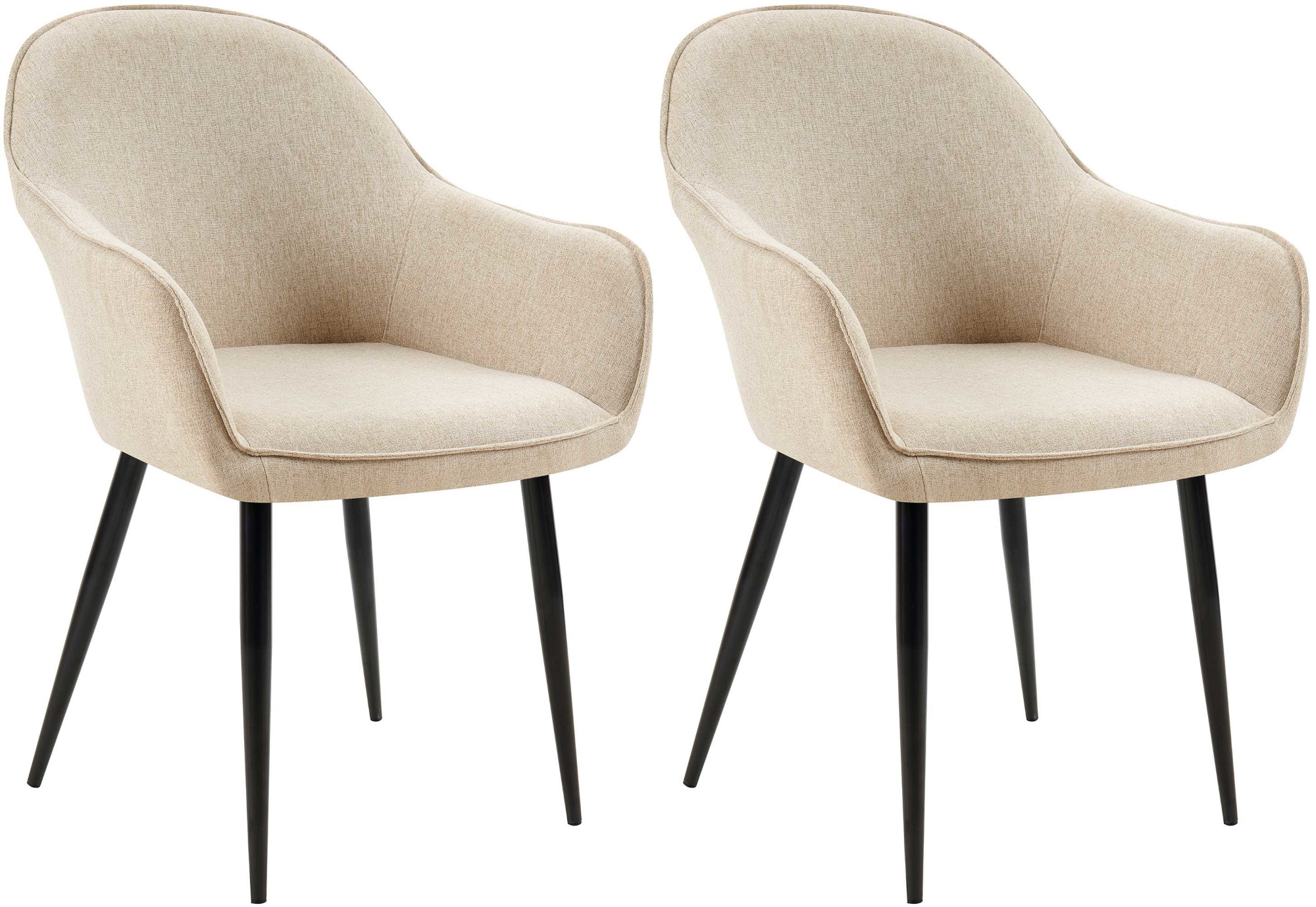 Lot de 2 Chaises de salle à manger Boise en Tissu avec Piètement en Métal noir