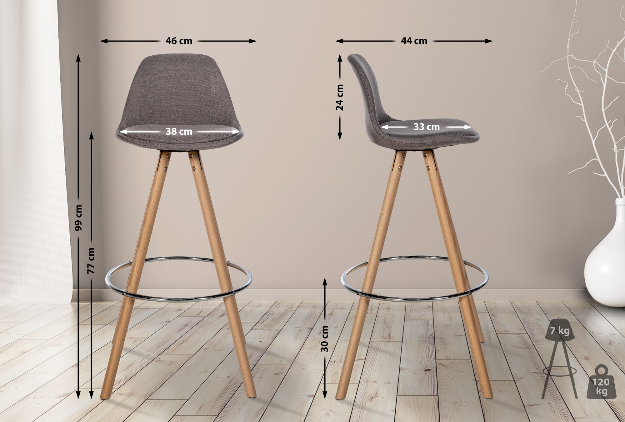 Tabouret de bar Corbin Tissu Rond
