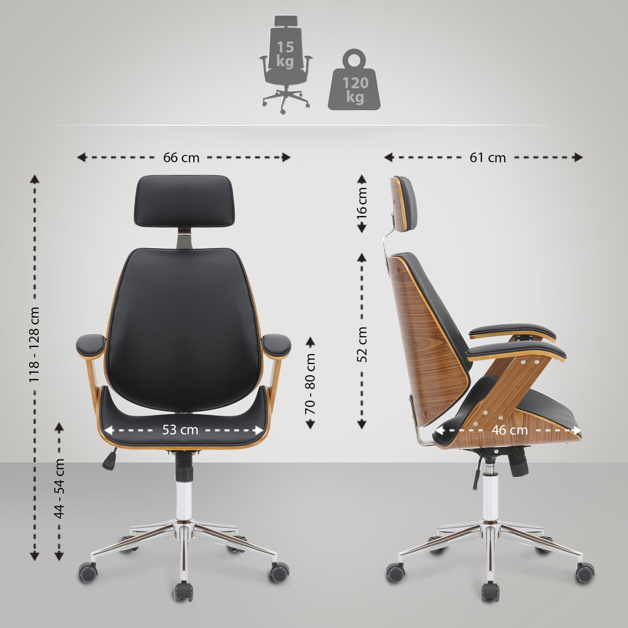 Fauteuil de bureau Chicago en similicuir avec coque d'assise en bois