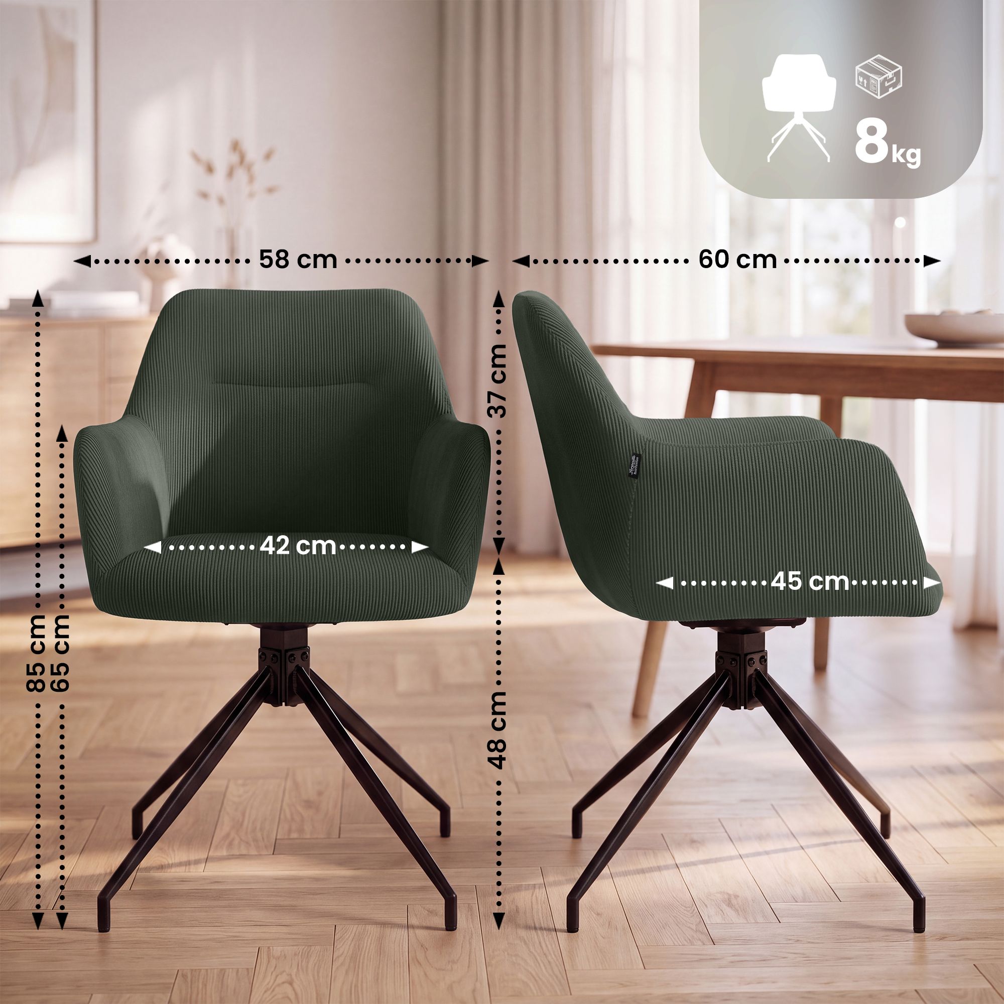 Chaise de salle à manger Merlinda en velours côtelé