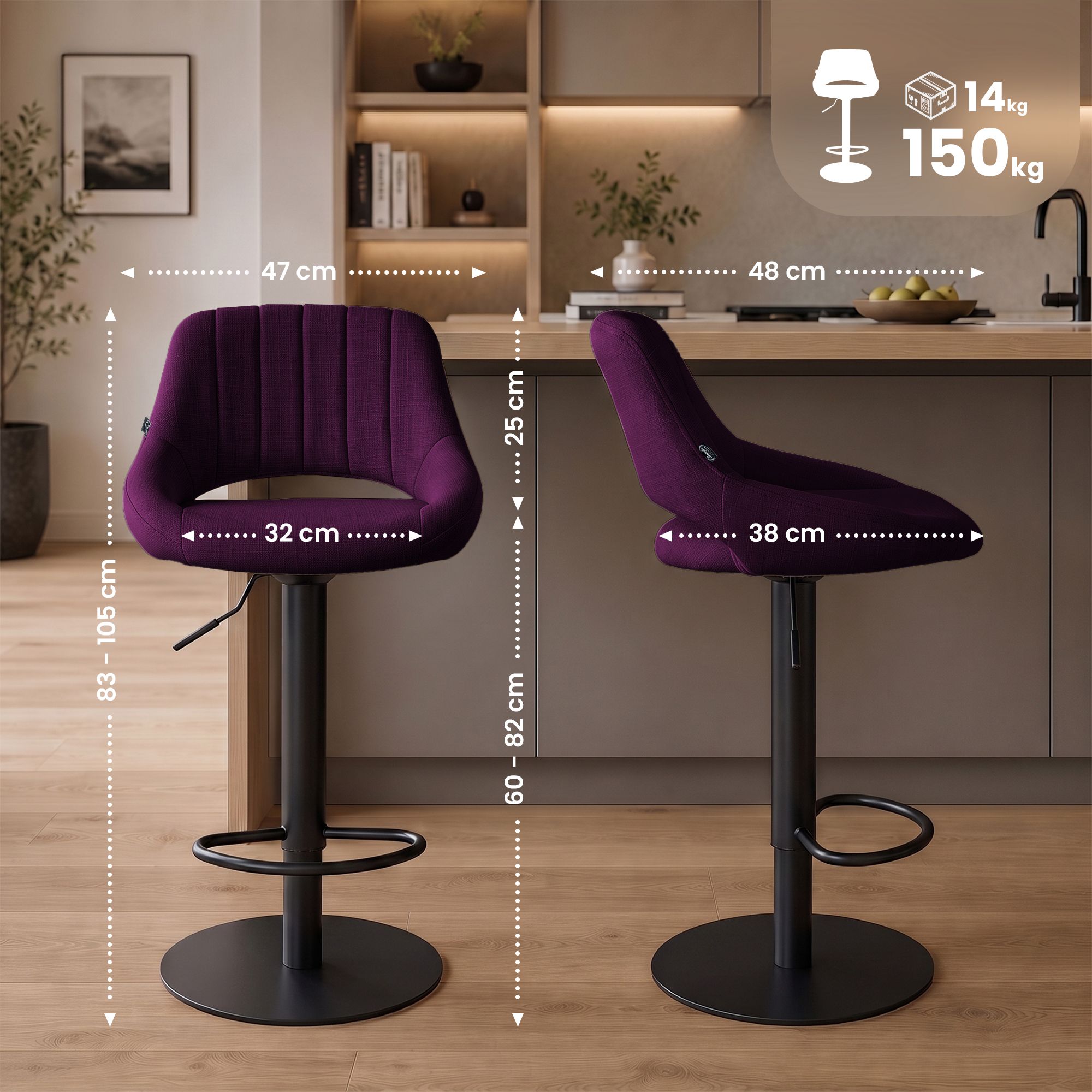 Tabouret de bar Milet noir avec pied extra lourd