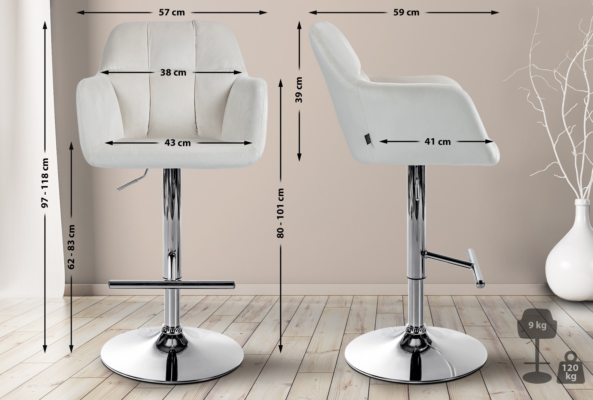 Tabouret de bar Natoma velours