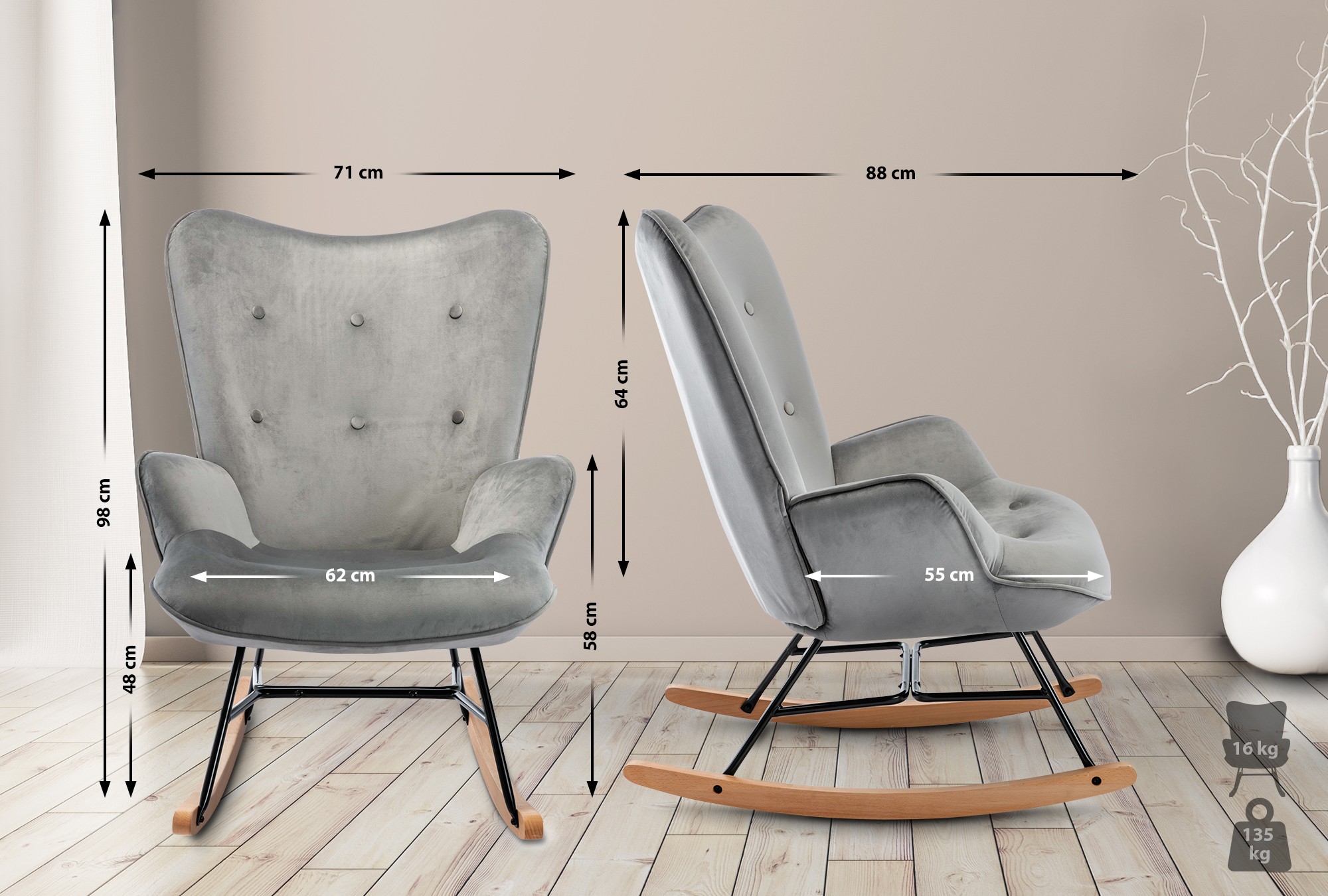 Fauteuil à bascule Sanka en Velours