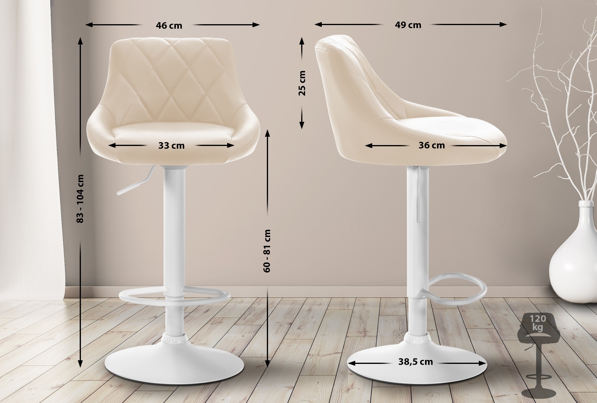 Tabouret de bar Lazio en similicuir avec pied en métal