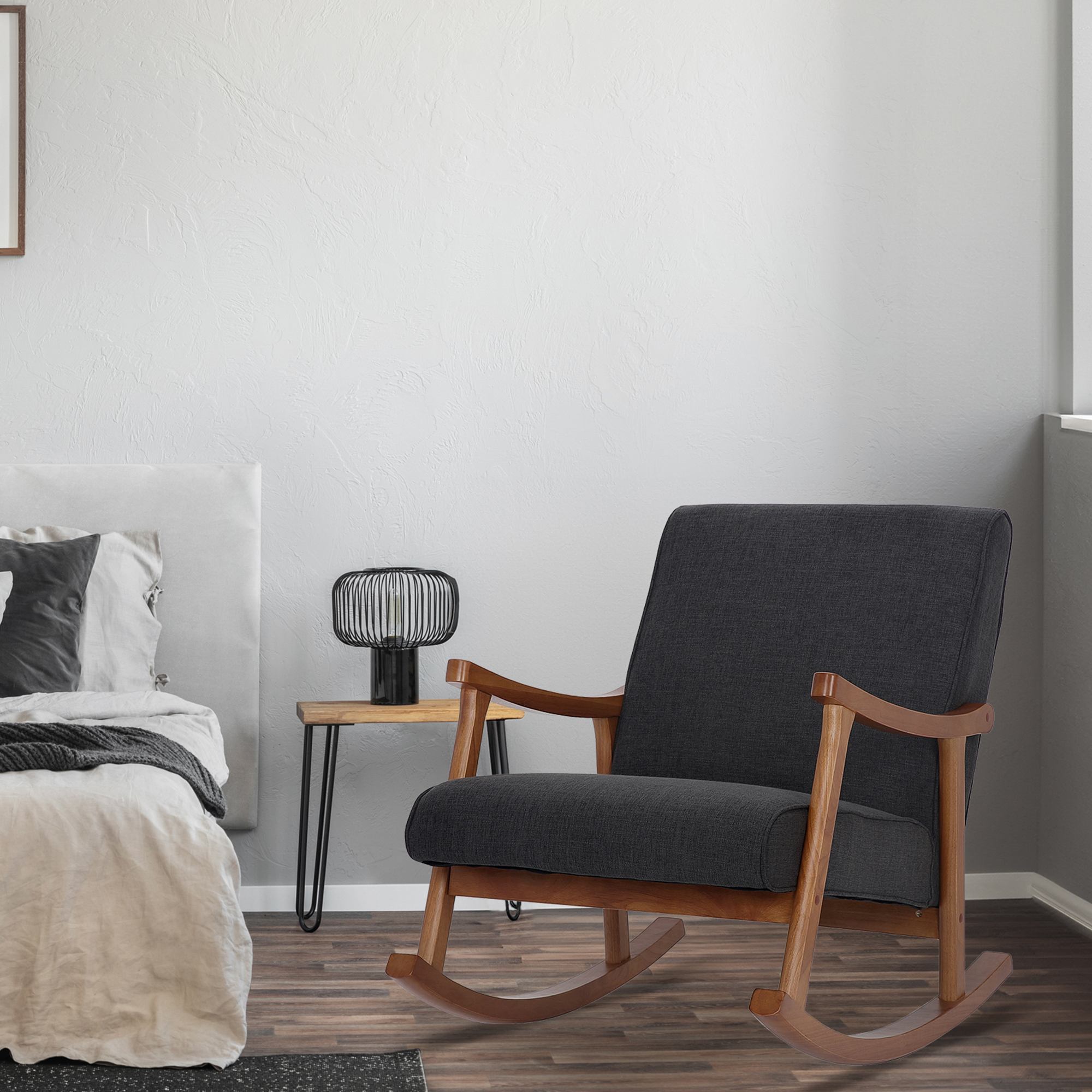 Chaise à bascule Morelia en tissu avec pieds Noyer