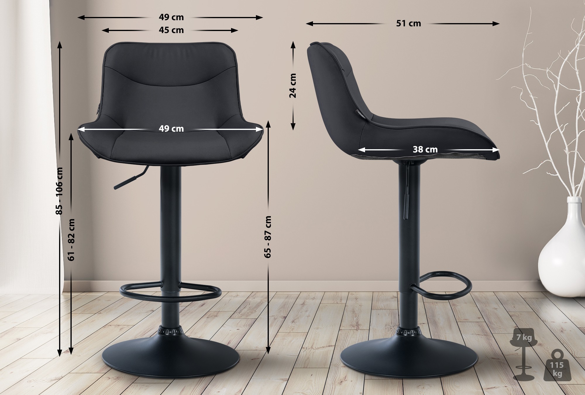 Lot de 2 tabourets de bar Vonore en similicuir