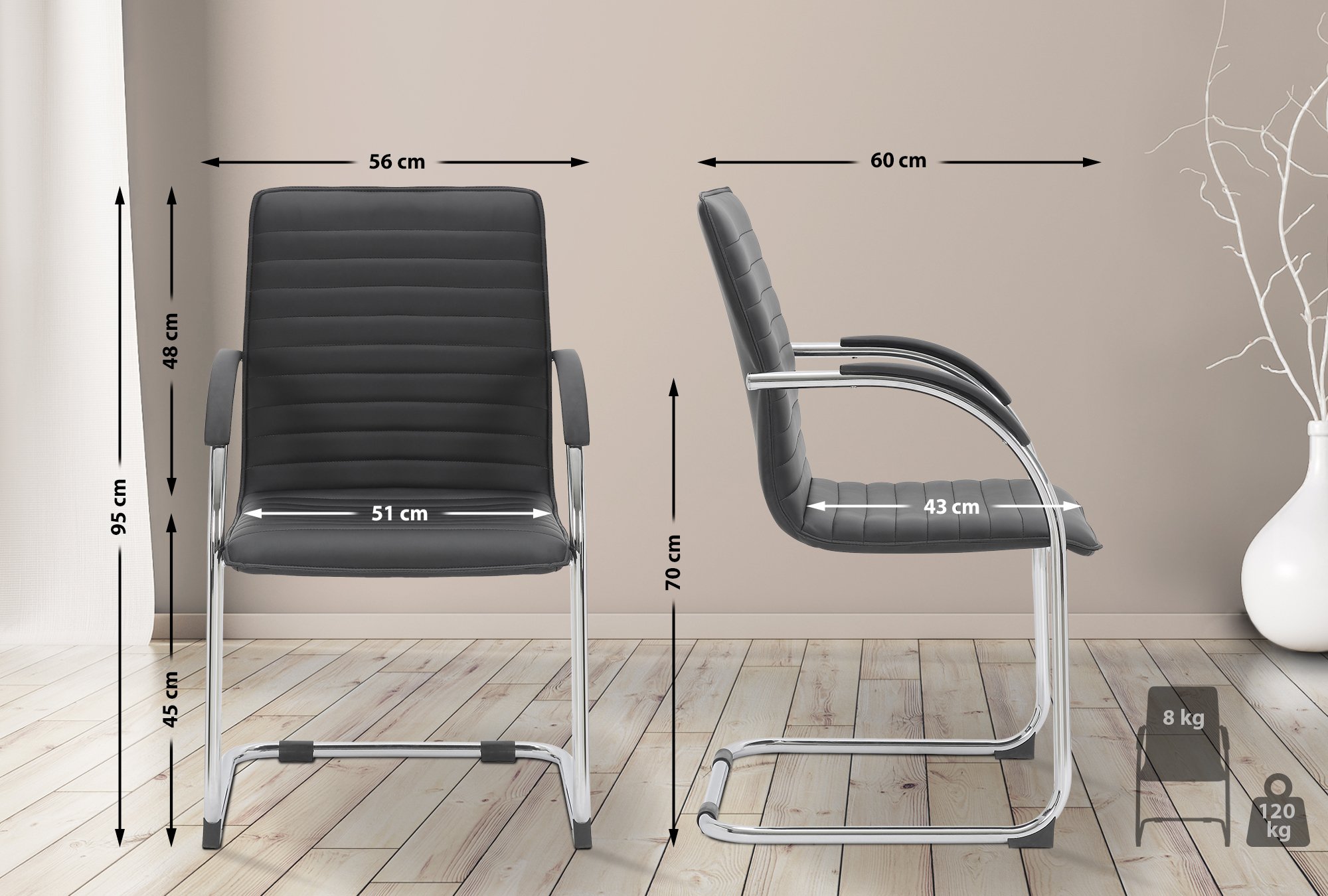 Lot de 2 chaises visiteurs Tira similicuir