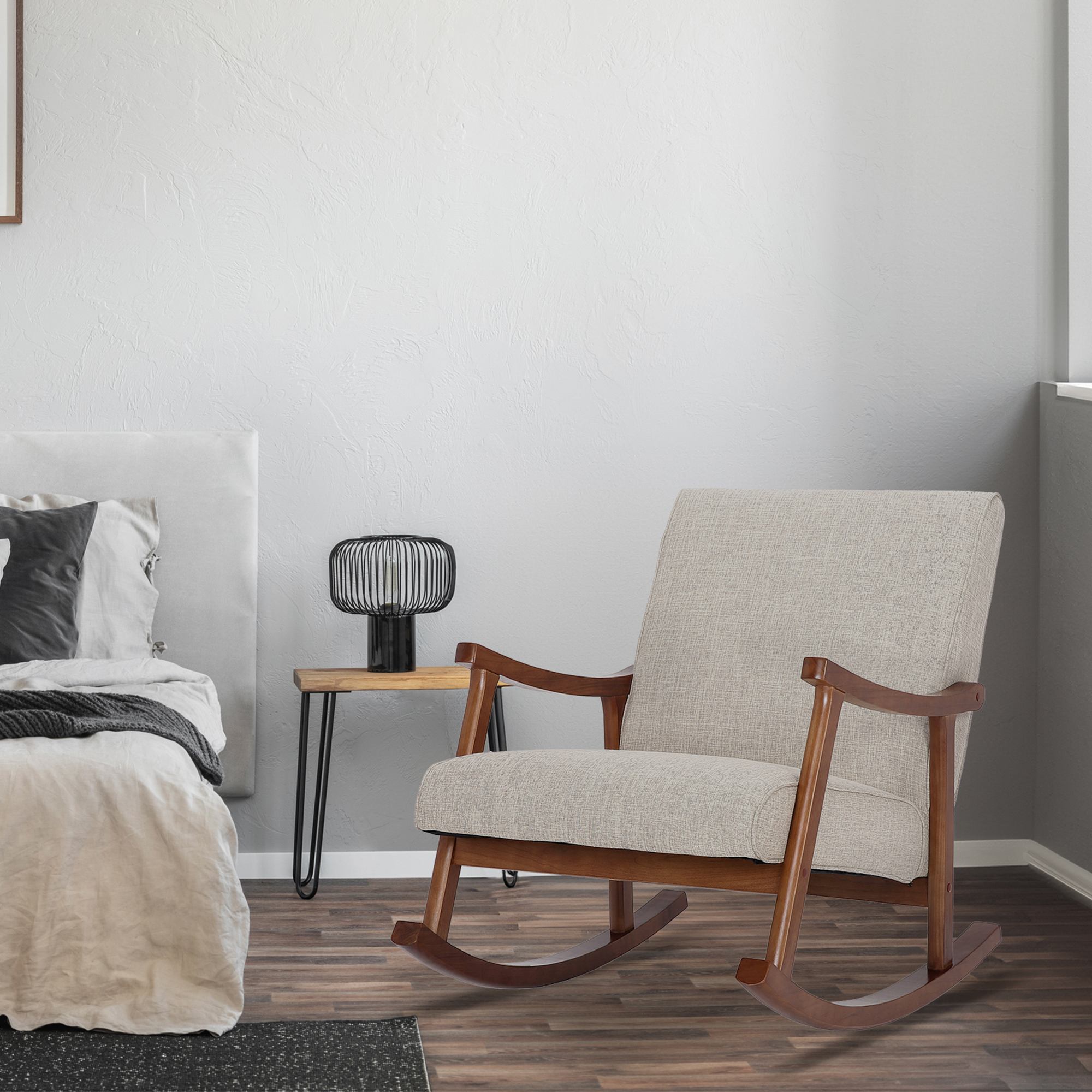 Chaise à bascule Morelia en tissu avec pieds Noyer