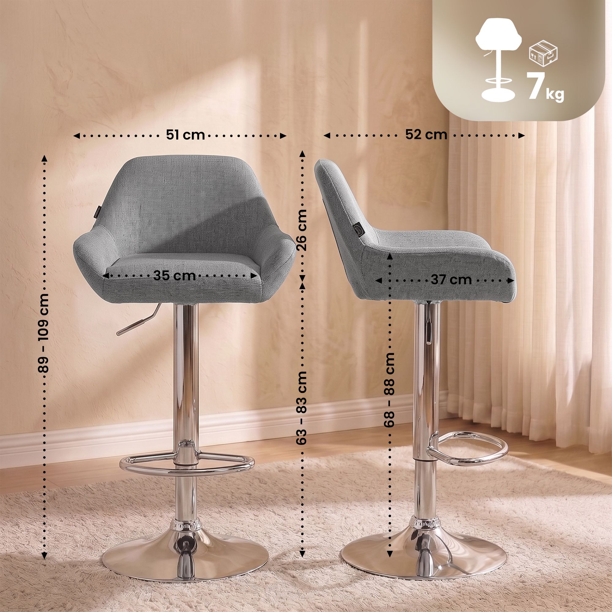 Lot de 2 tabourets de bar Braga en tissu