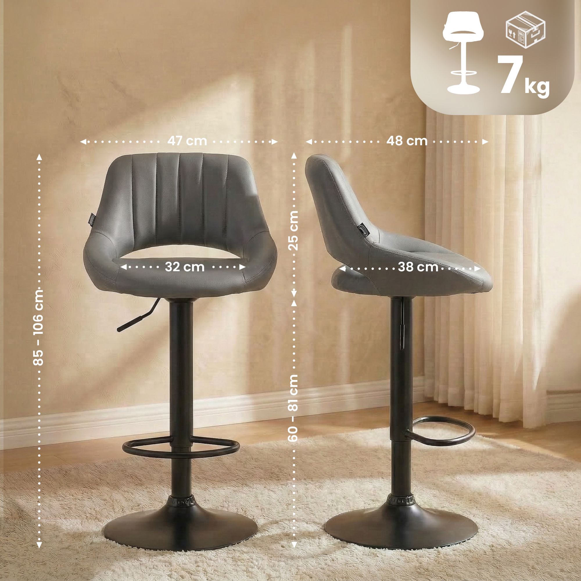 Lot de 2 tabourets de bar Milet en similicuir