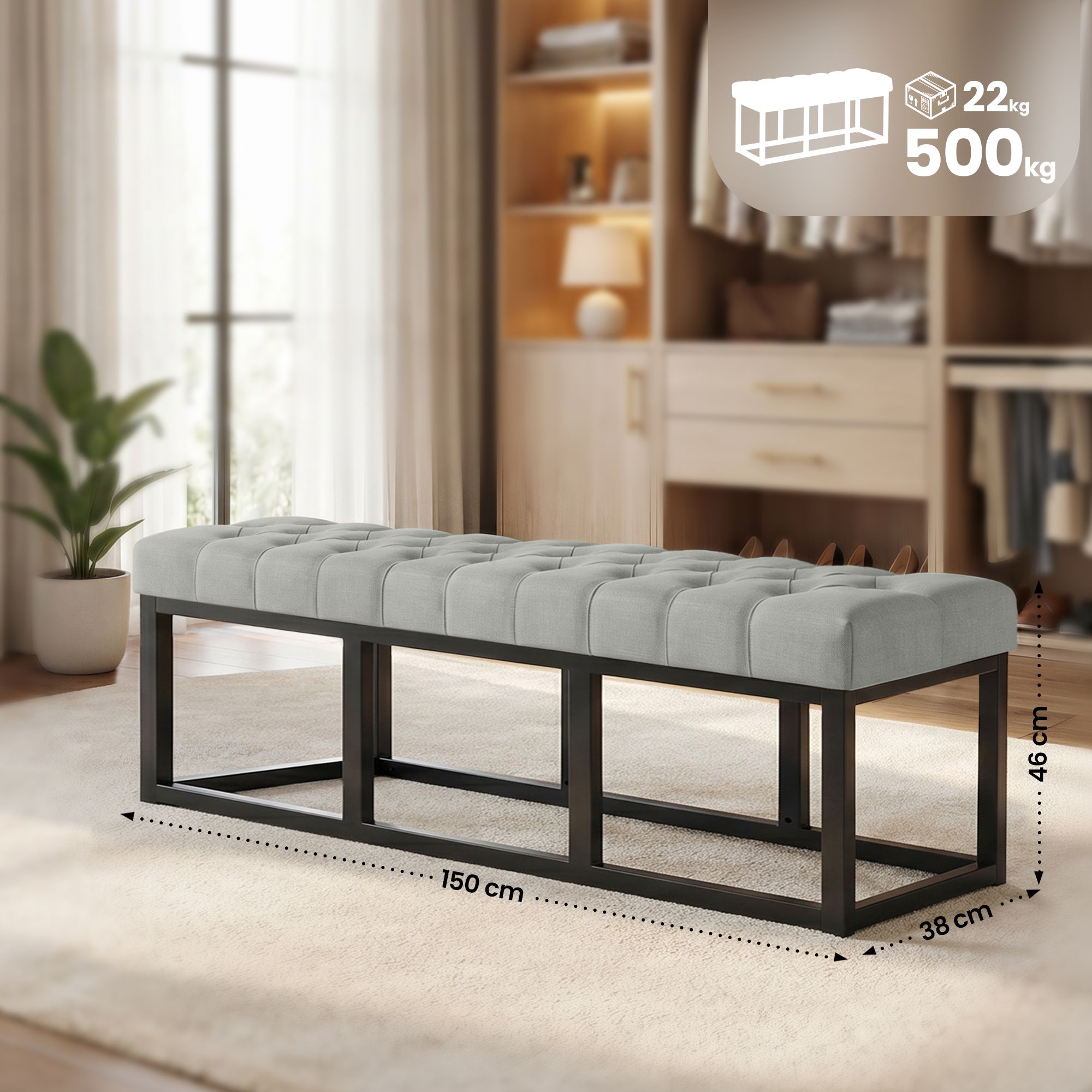 Banc Amun en tissu avec structure noire