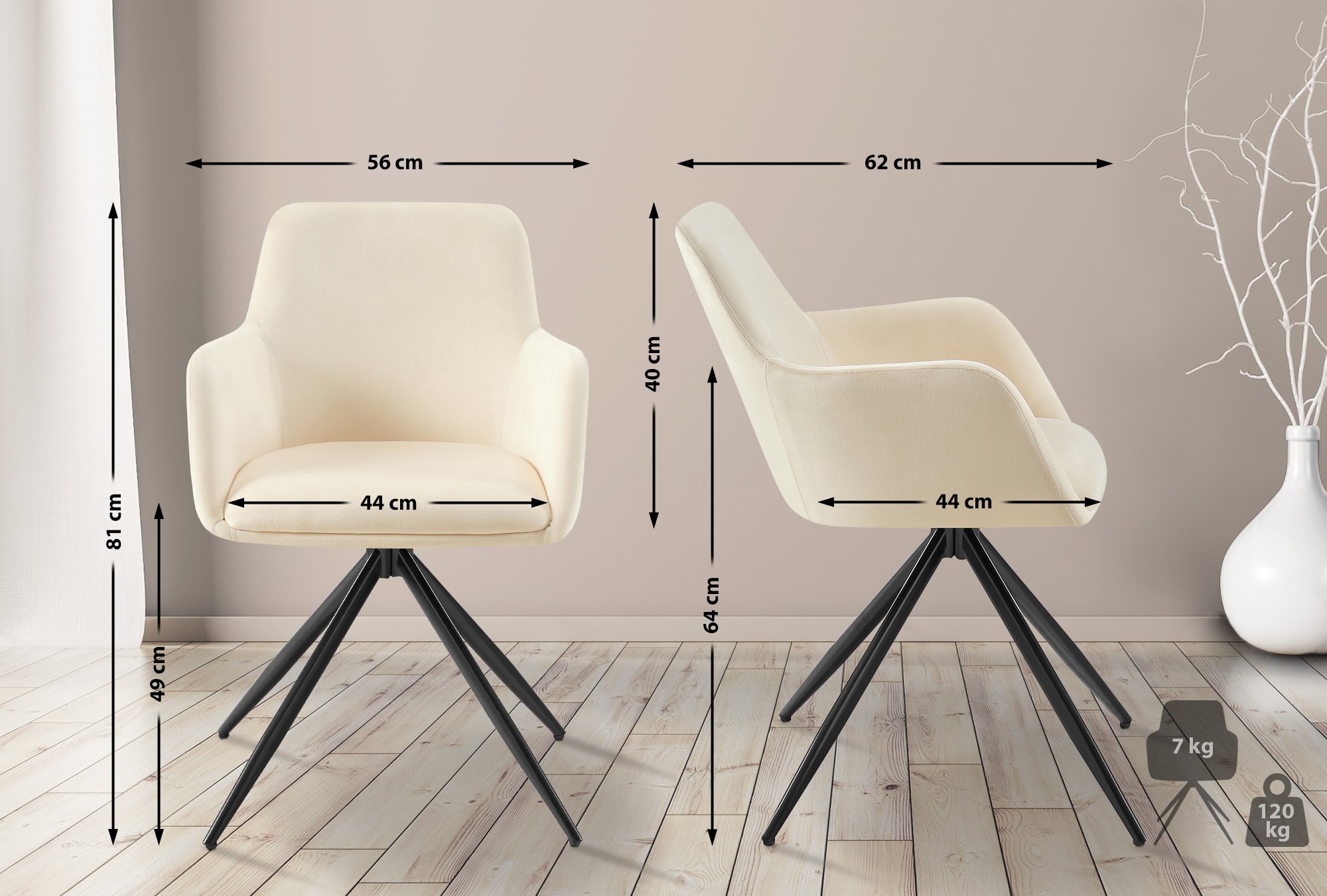 Chaise de salle à manger Olema velours