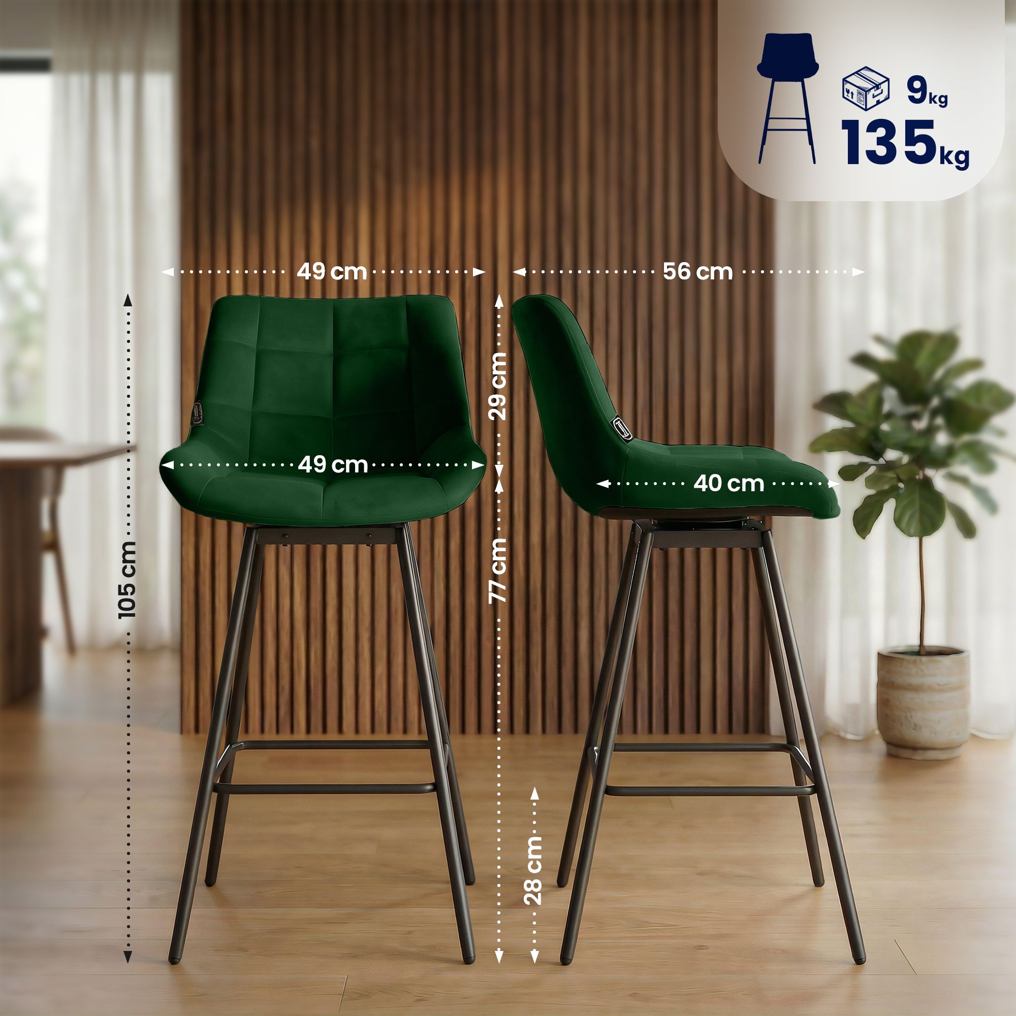 Lot de 4 tabourets de bar Weston pivotants