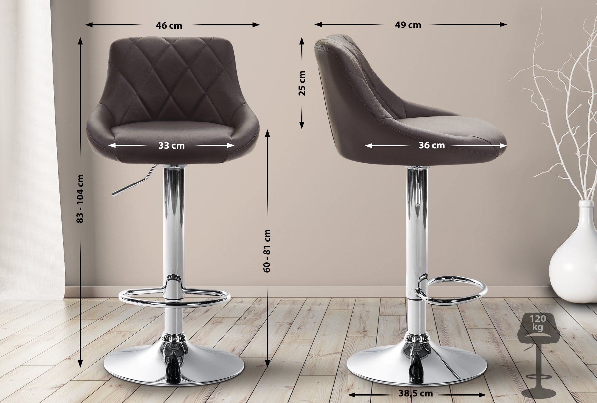 Tabouret de bar Lazio en similicuir avec pied en métal