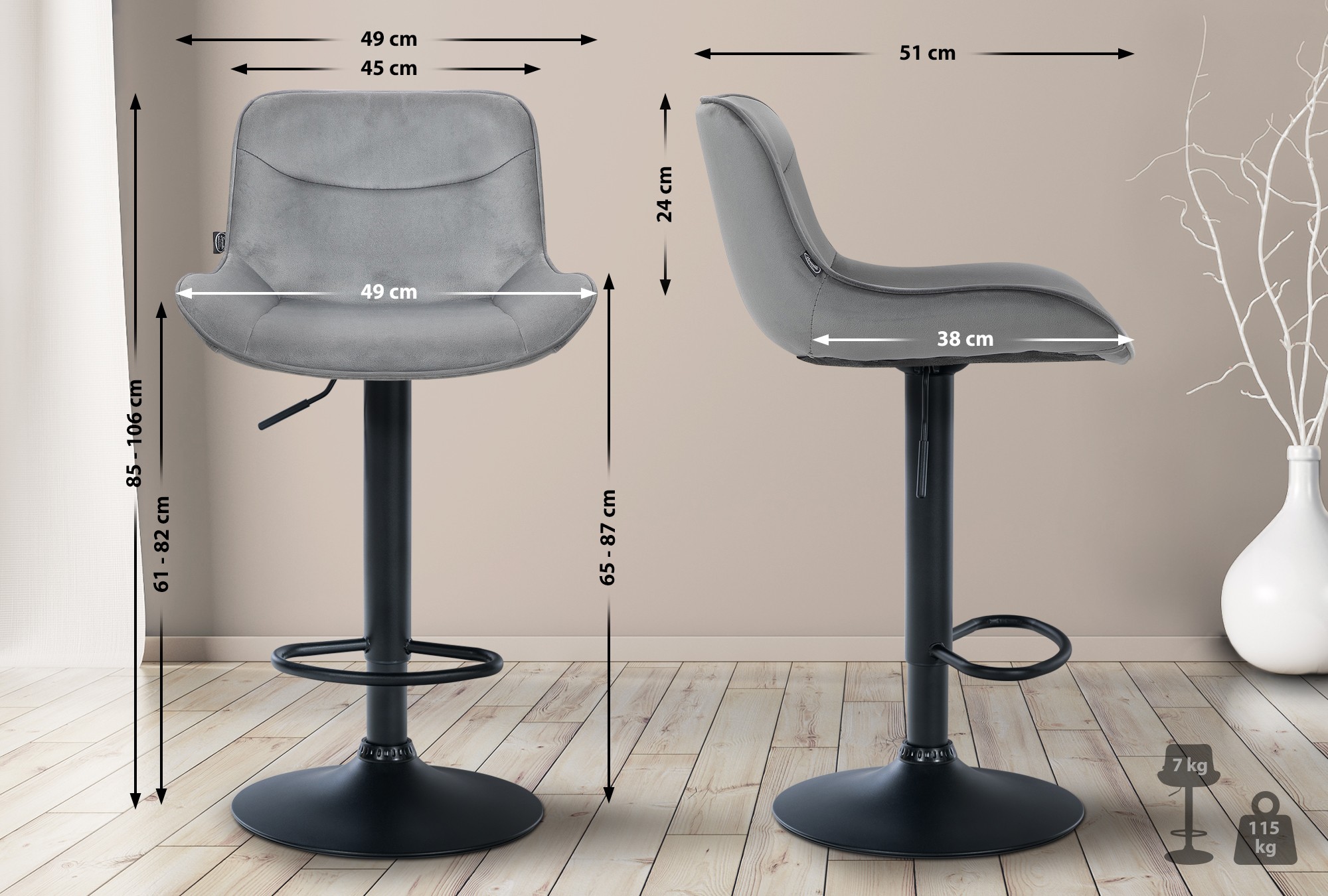 Tabouret de bar Vonore velours