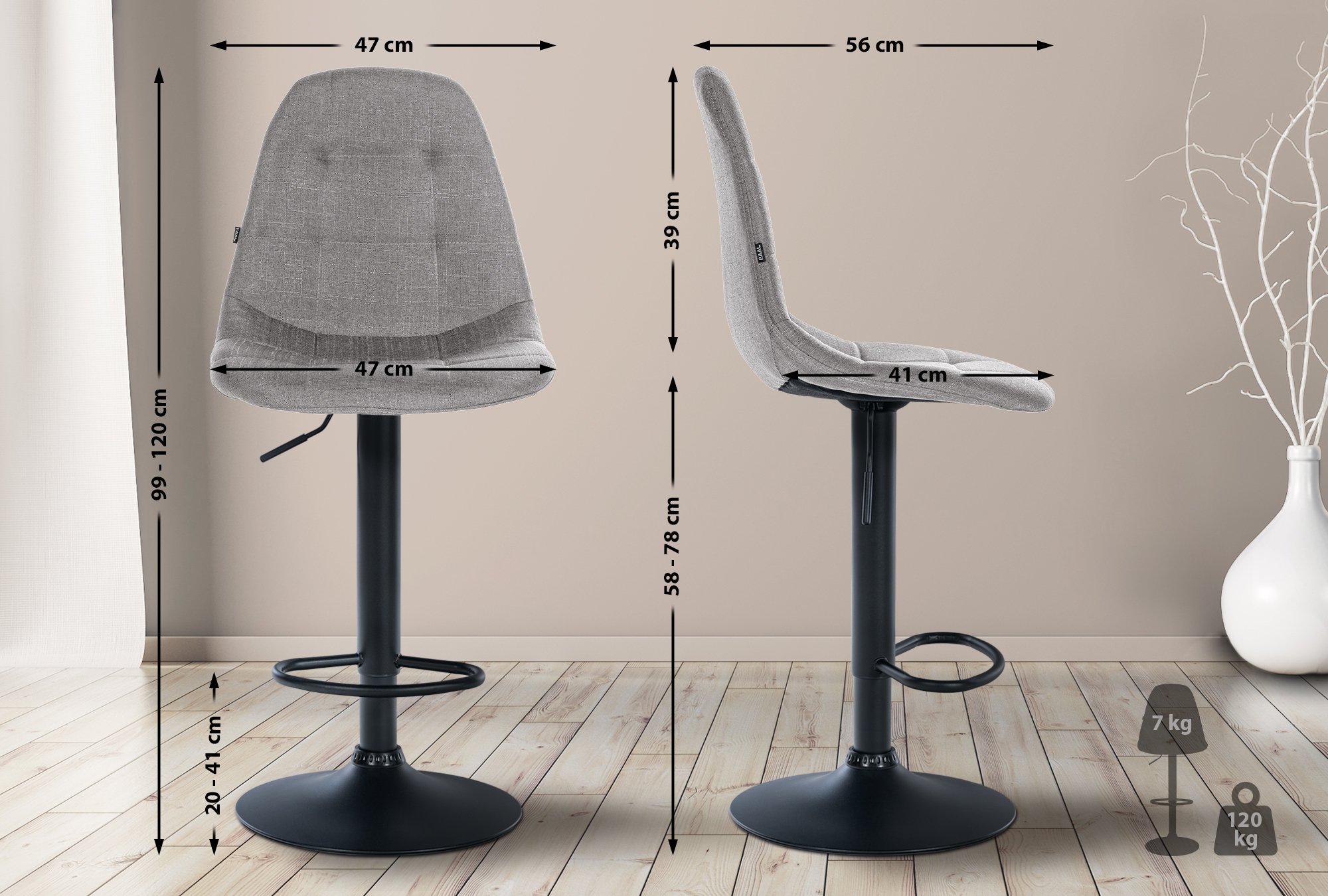 Tabouret de bar Elmore Tissu