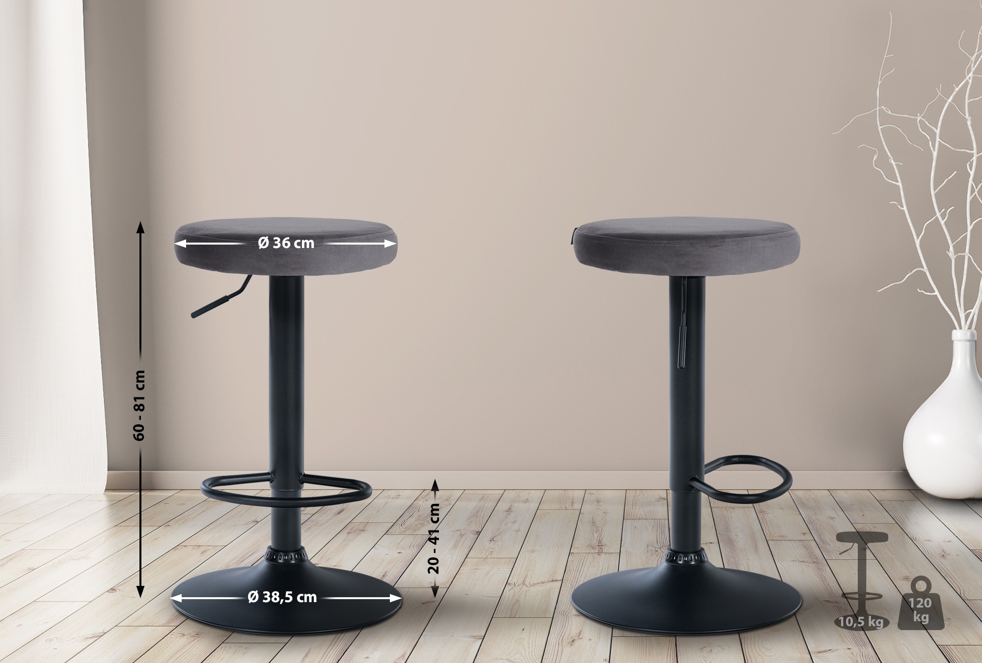 Lot de 2 tabourets de bar Ponte velours
