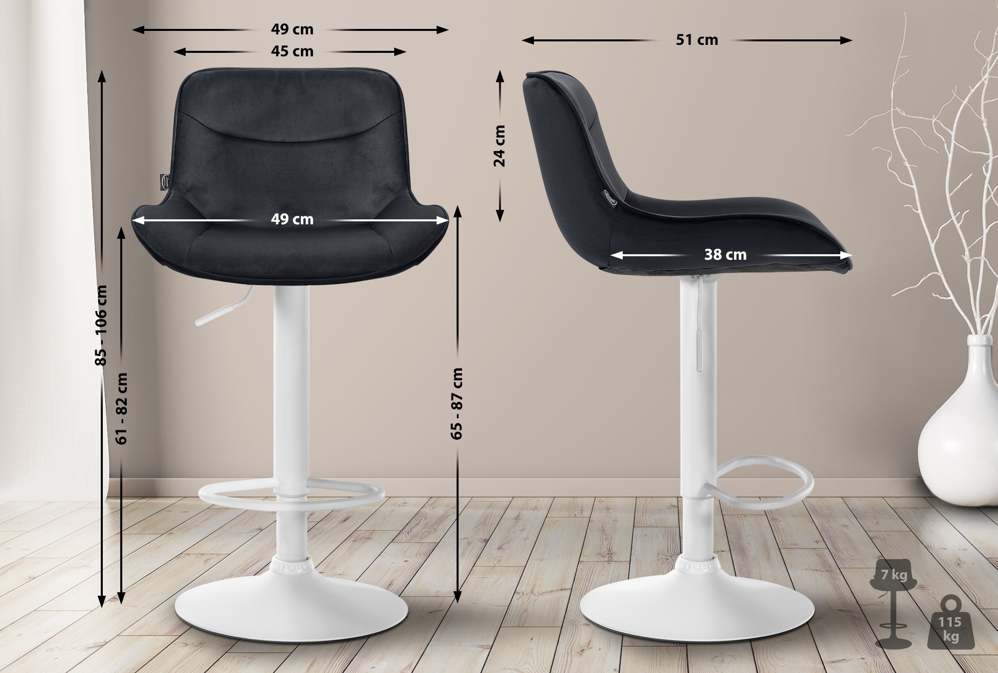 Tabouret de bar Vonore velours