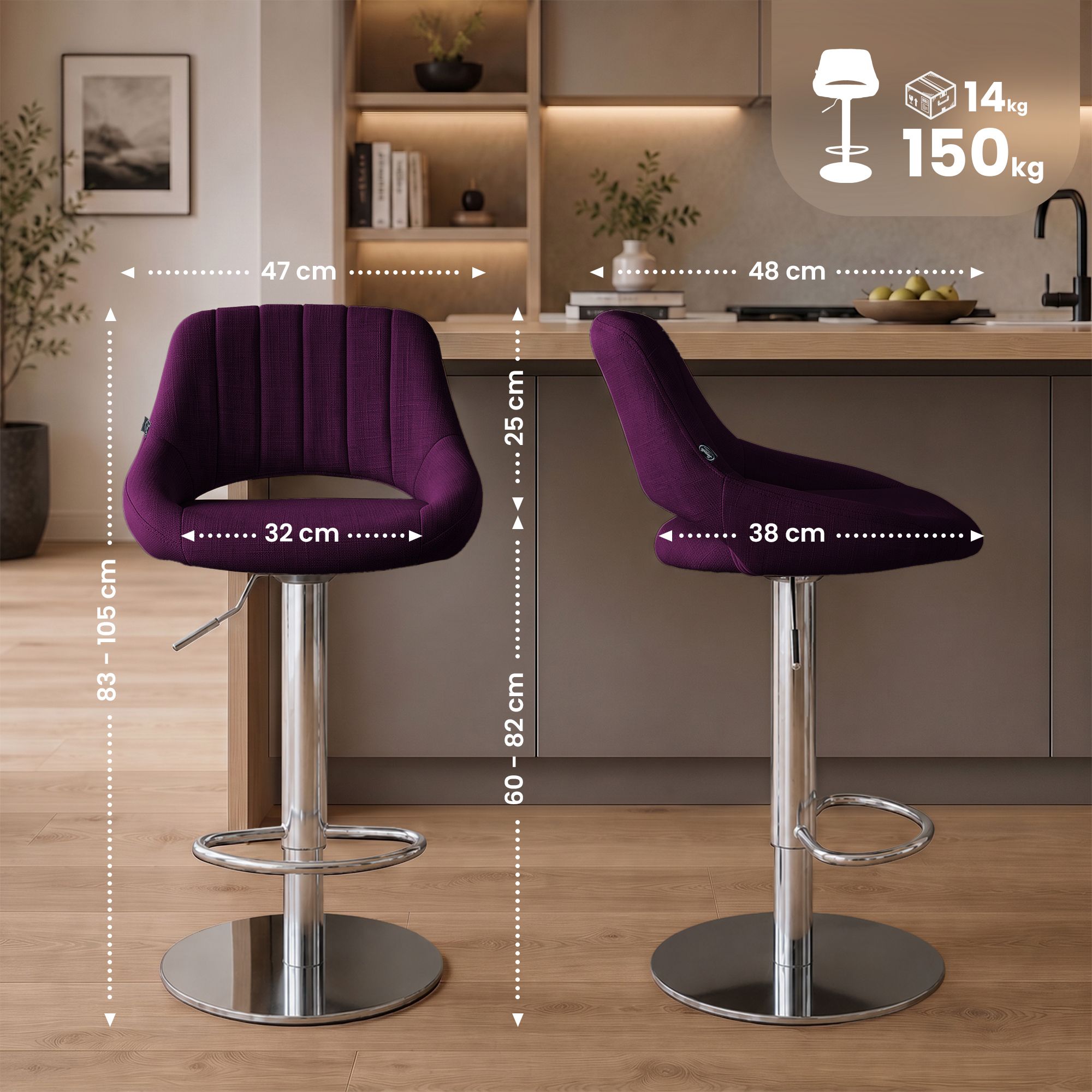 Lot de 2 tabourets de bar Milet chromés avec socles extra lourds