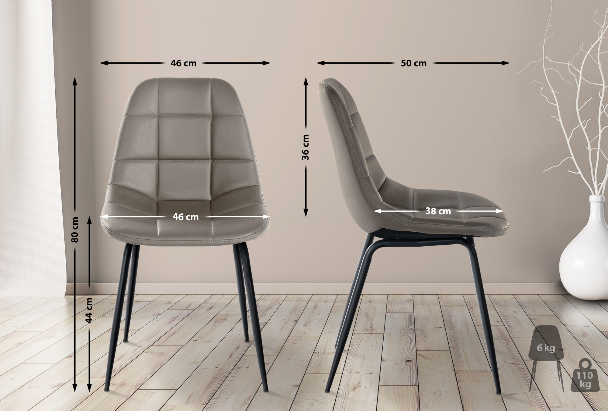 Chaise de salle à manger Tom avec Pieds en métal noir