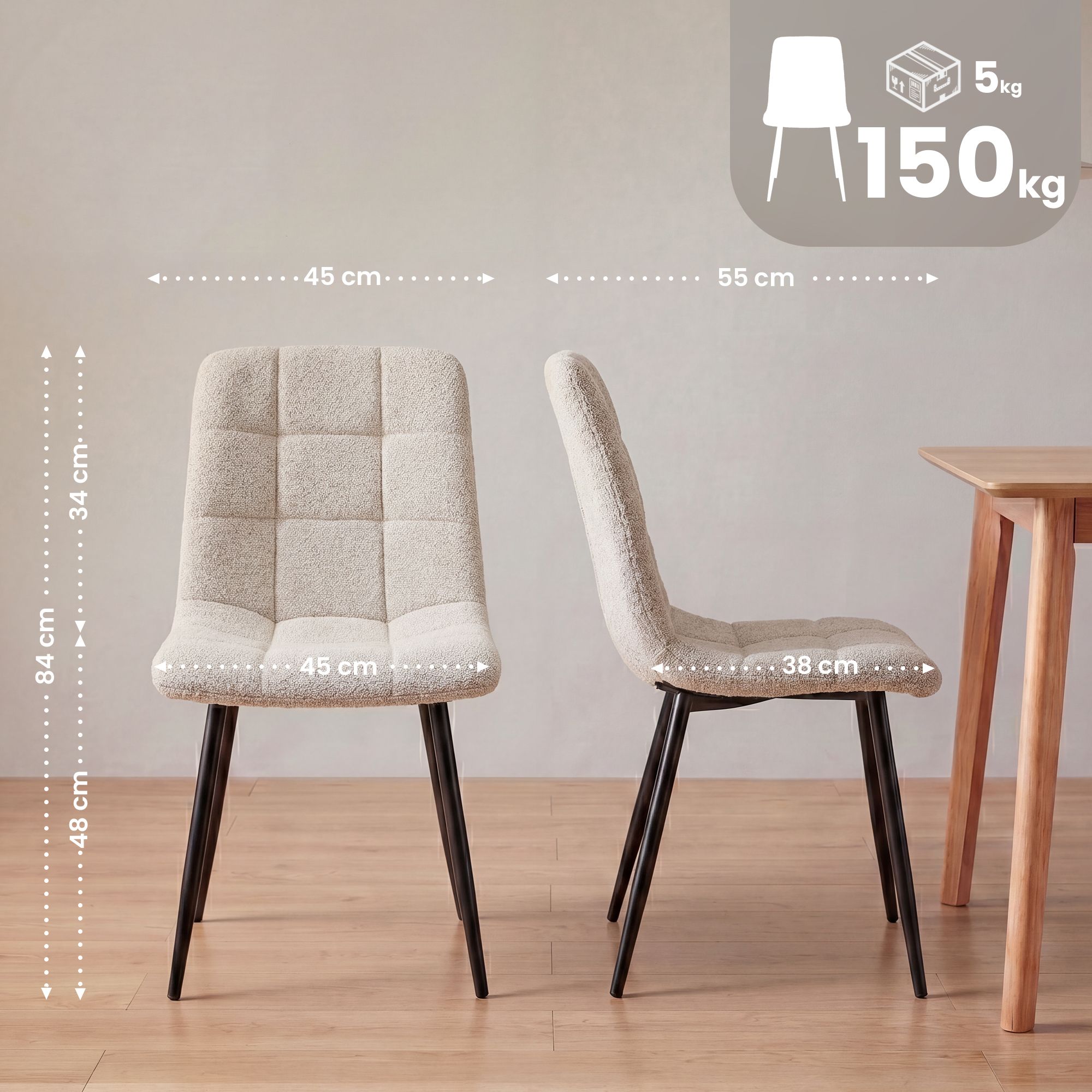 Chaise de salle a manger Antibes en tissu teddy