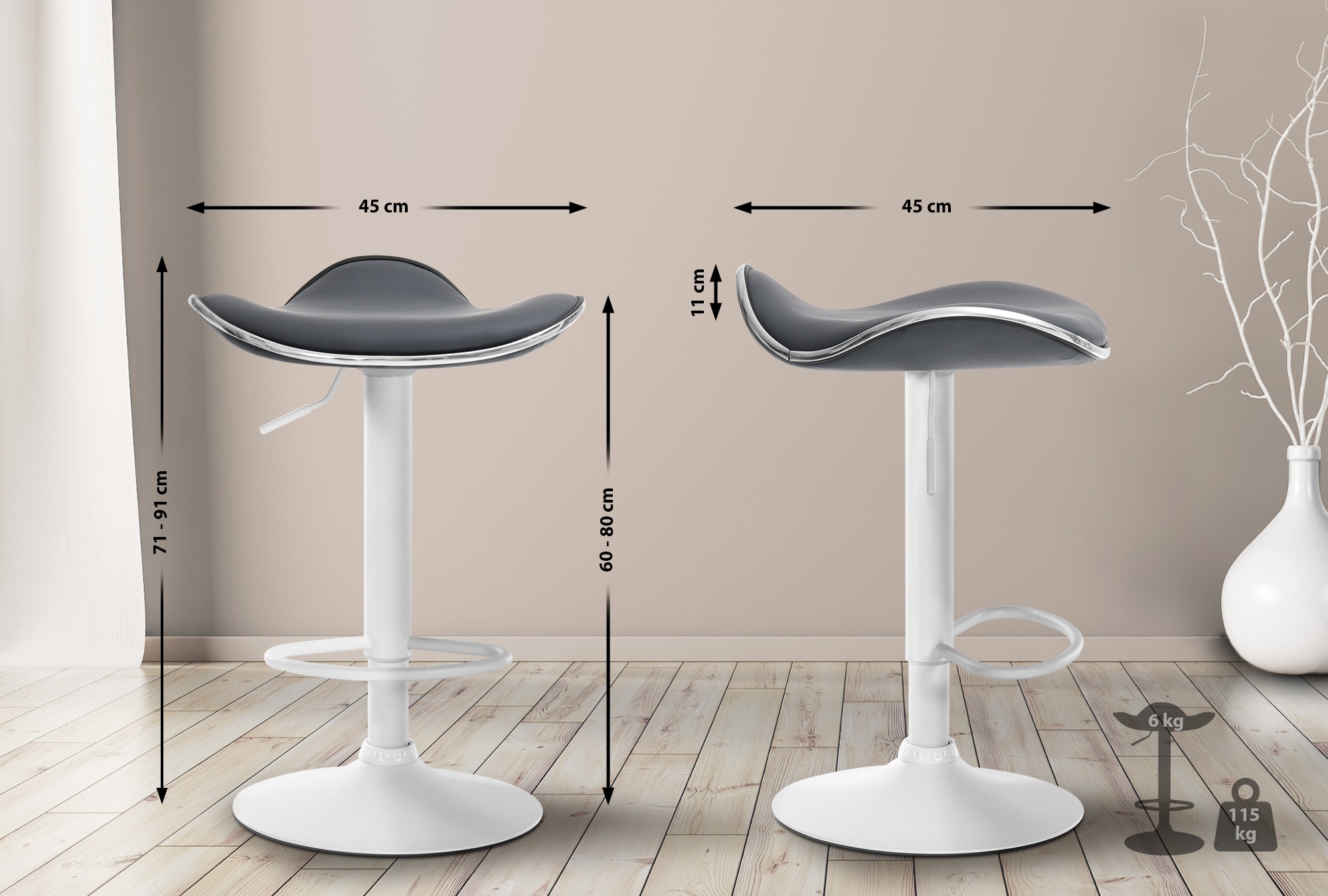 Tabouret de bar Shanghai similicuir avec pied en métal