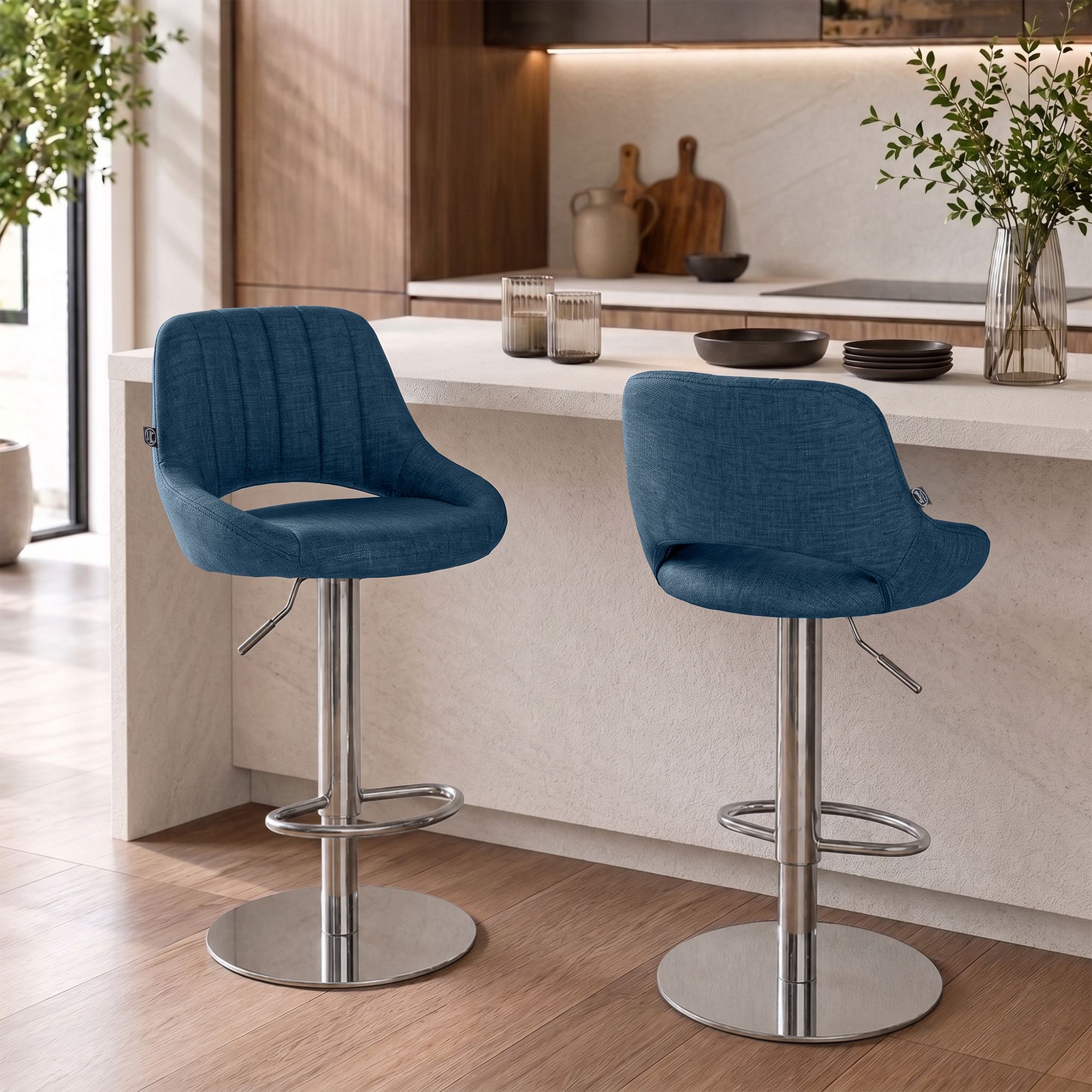 Lot de 2 tabourets de bar Milet chromés avec socles extra lourds