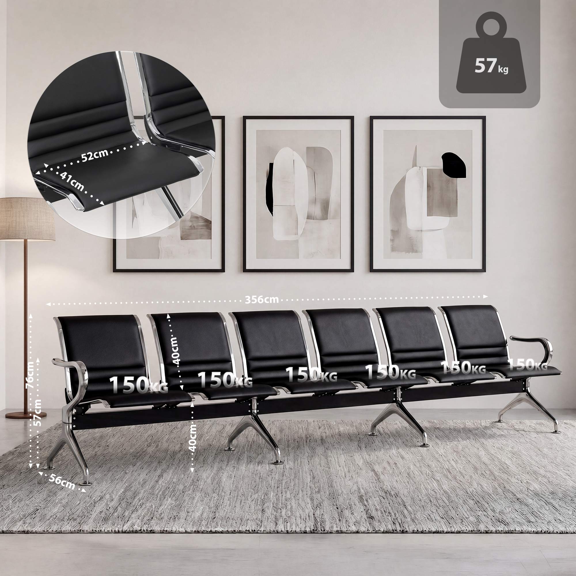 Banc d'attente Frankfurt - design moderne, assise confortable, montage facile, ideal pour halls et espaces publics