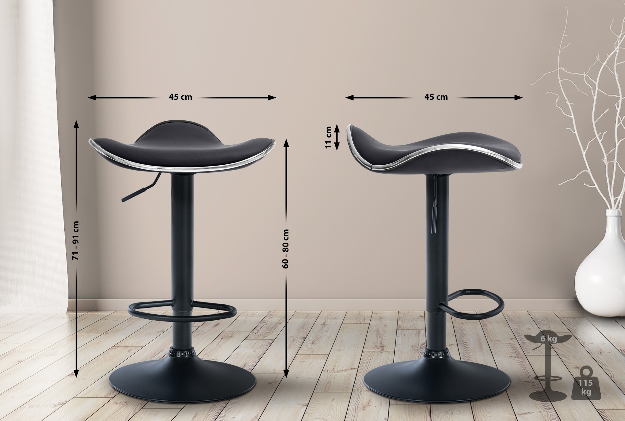 Tabouret de bar Shanghai similicuir avec pied en métal