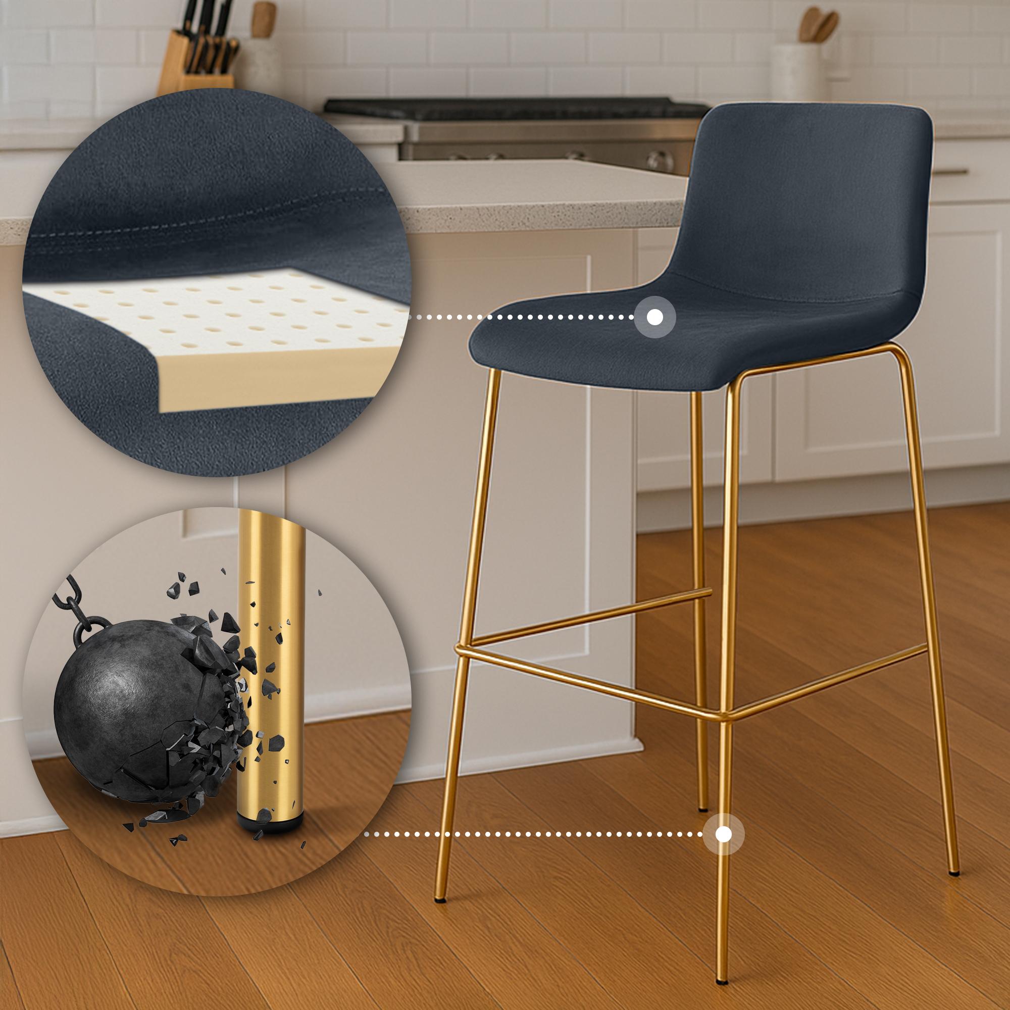 Tabouret de bar Hoover velours piètement 4 pieds or