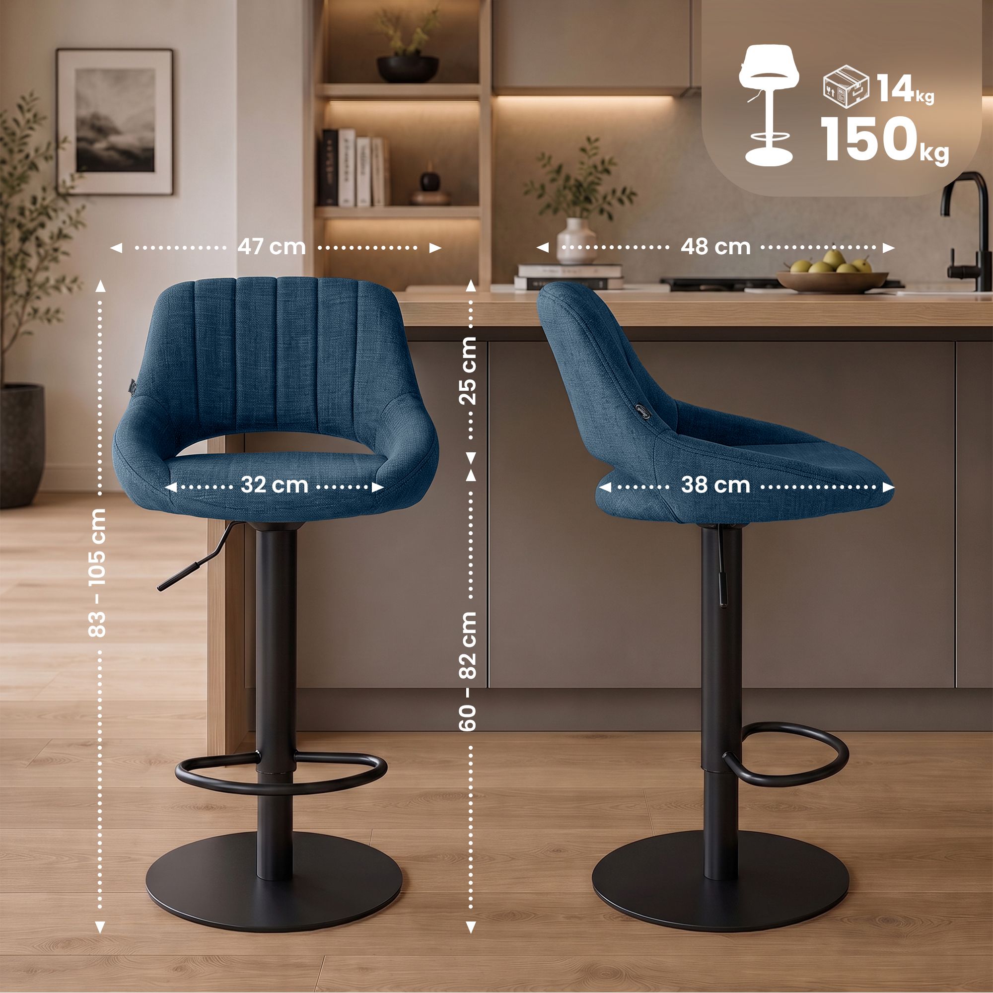 Tabouret de bar Milet noir avec pied extra lourd