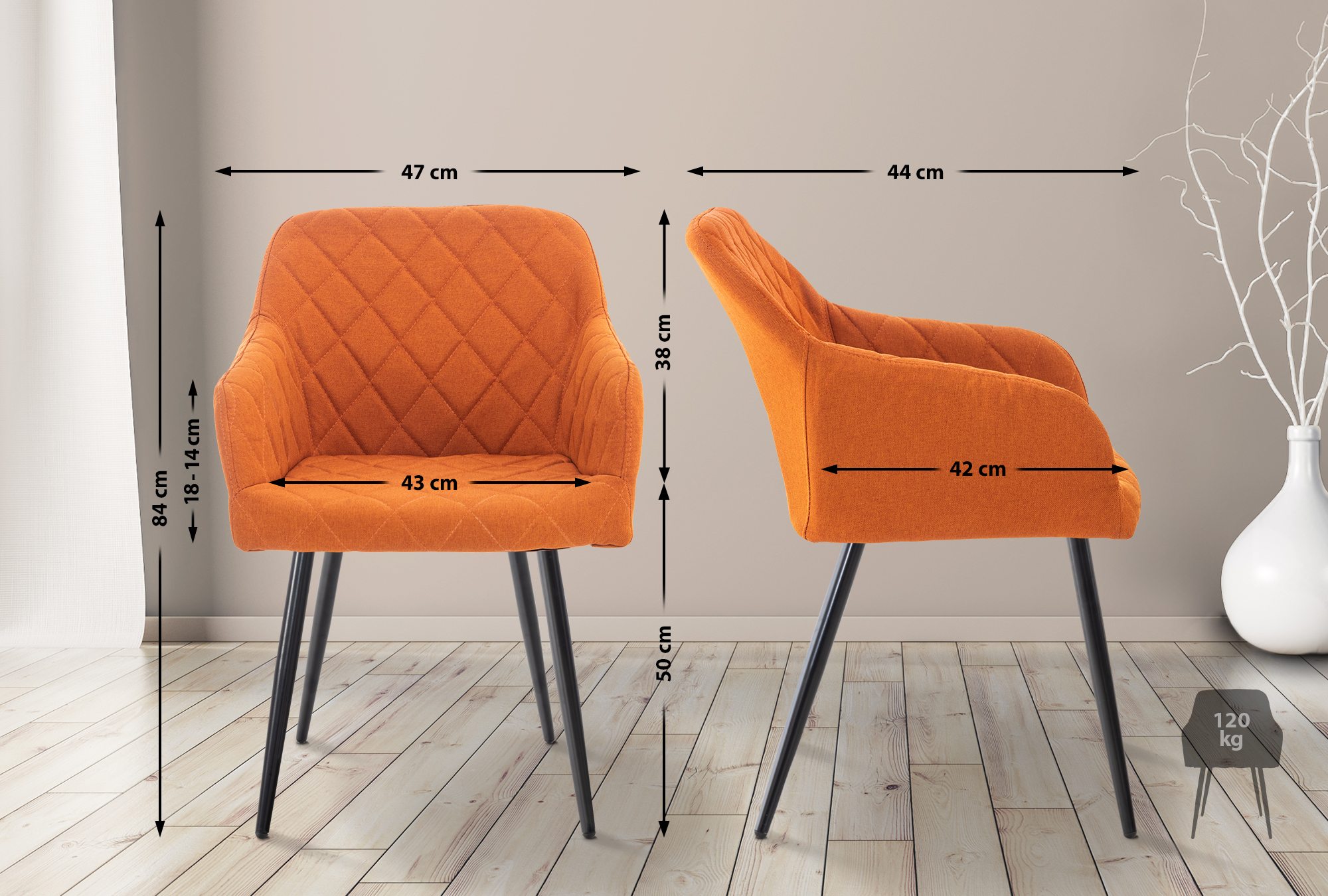 Lot de 4 chaises de salle à manger Shila avec Piètement en Métal noir