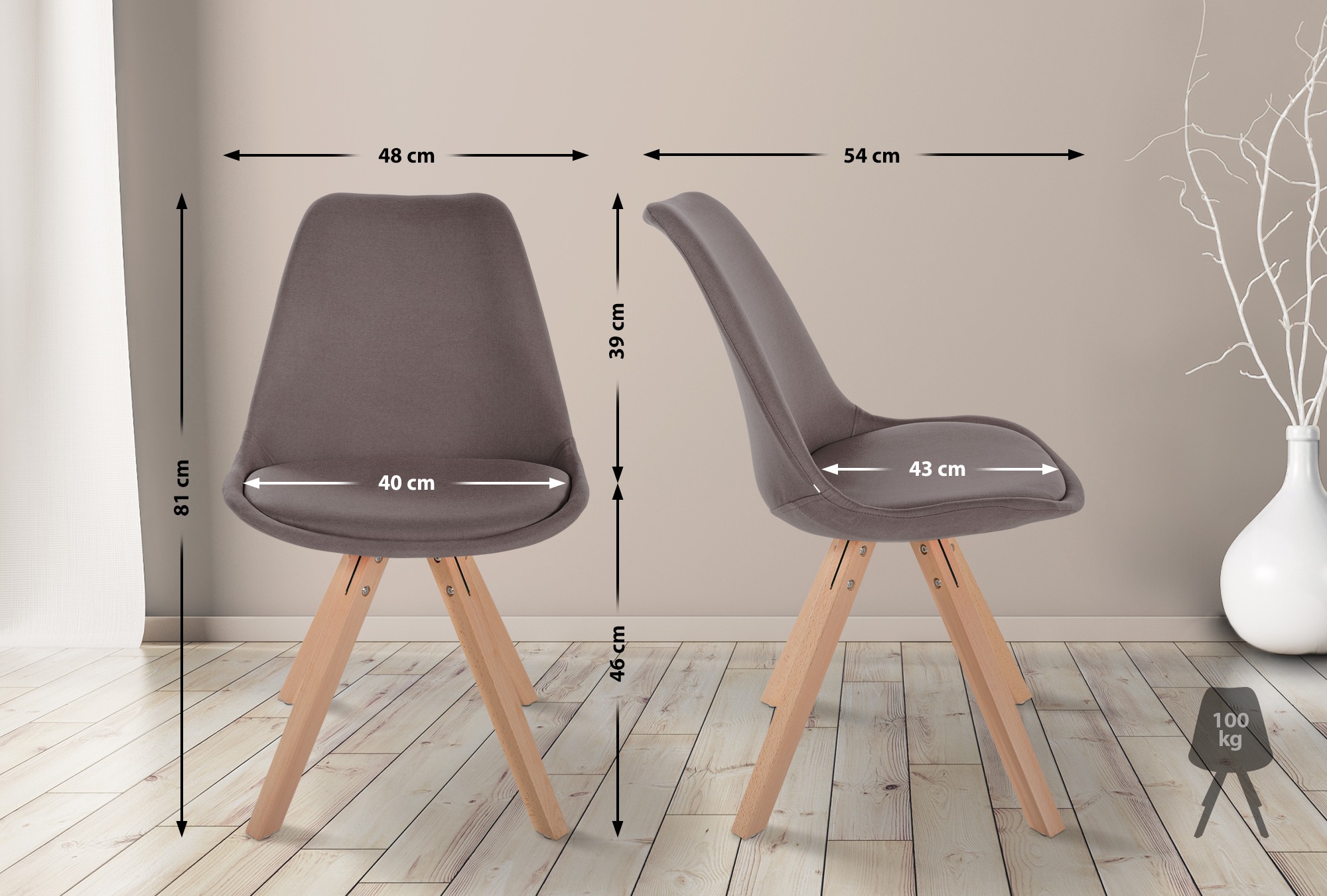 Chaise de salle à manger Sofia en Tissu avec Pieds en bois
