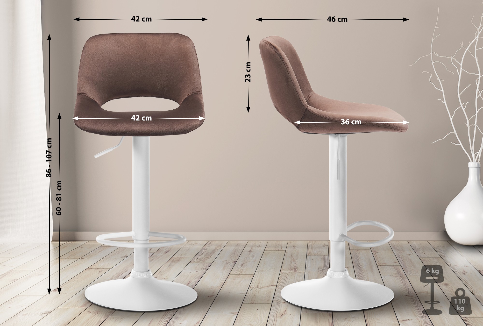 Tabouret de bar Camden velours
