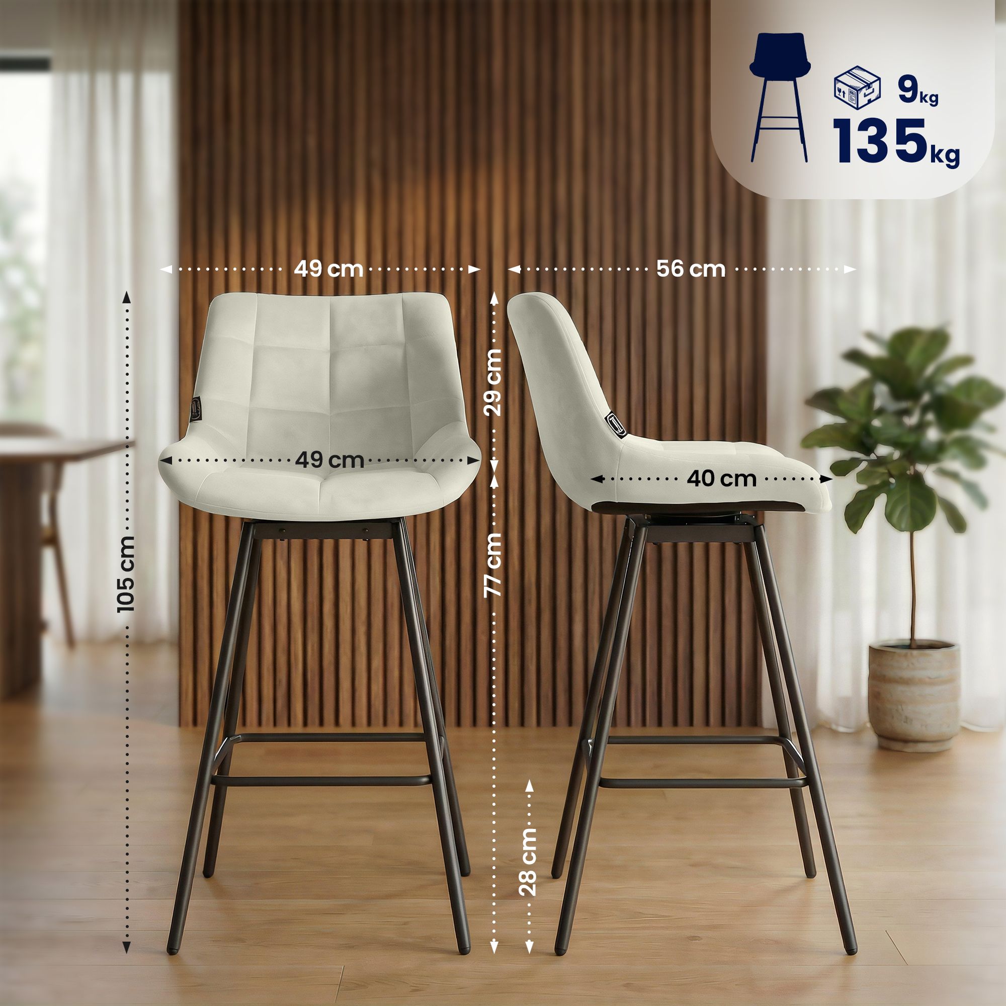 Lot de 4 tabourets de bar Weston pivotants