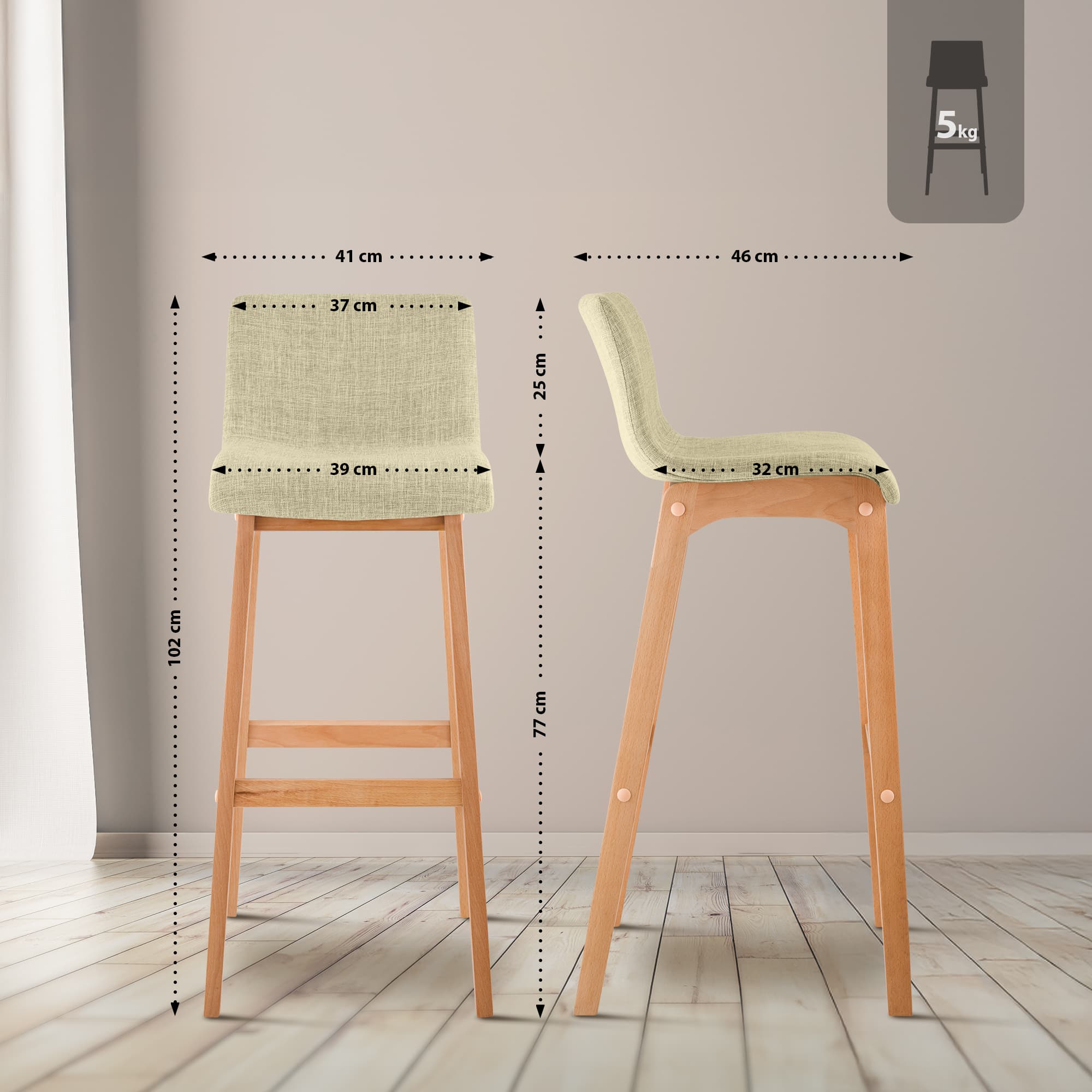 Tabouret de Bar Hover Tissu Piètement Quatre pieds Natura