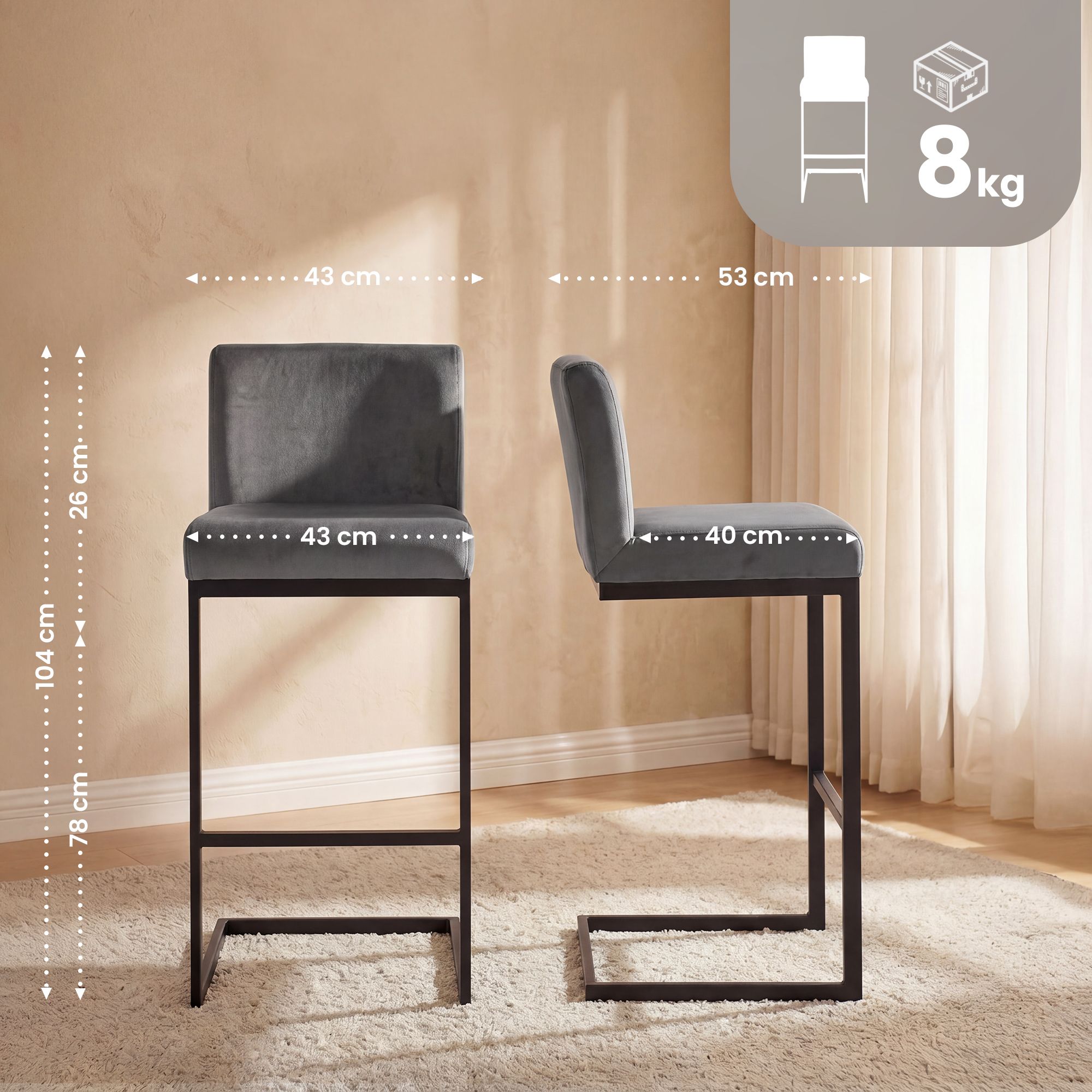 Lot de 2 tabourets de bar Hopewell en velours