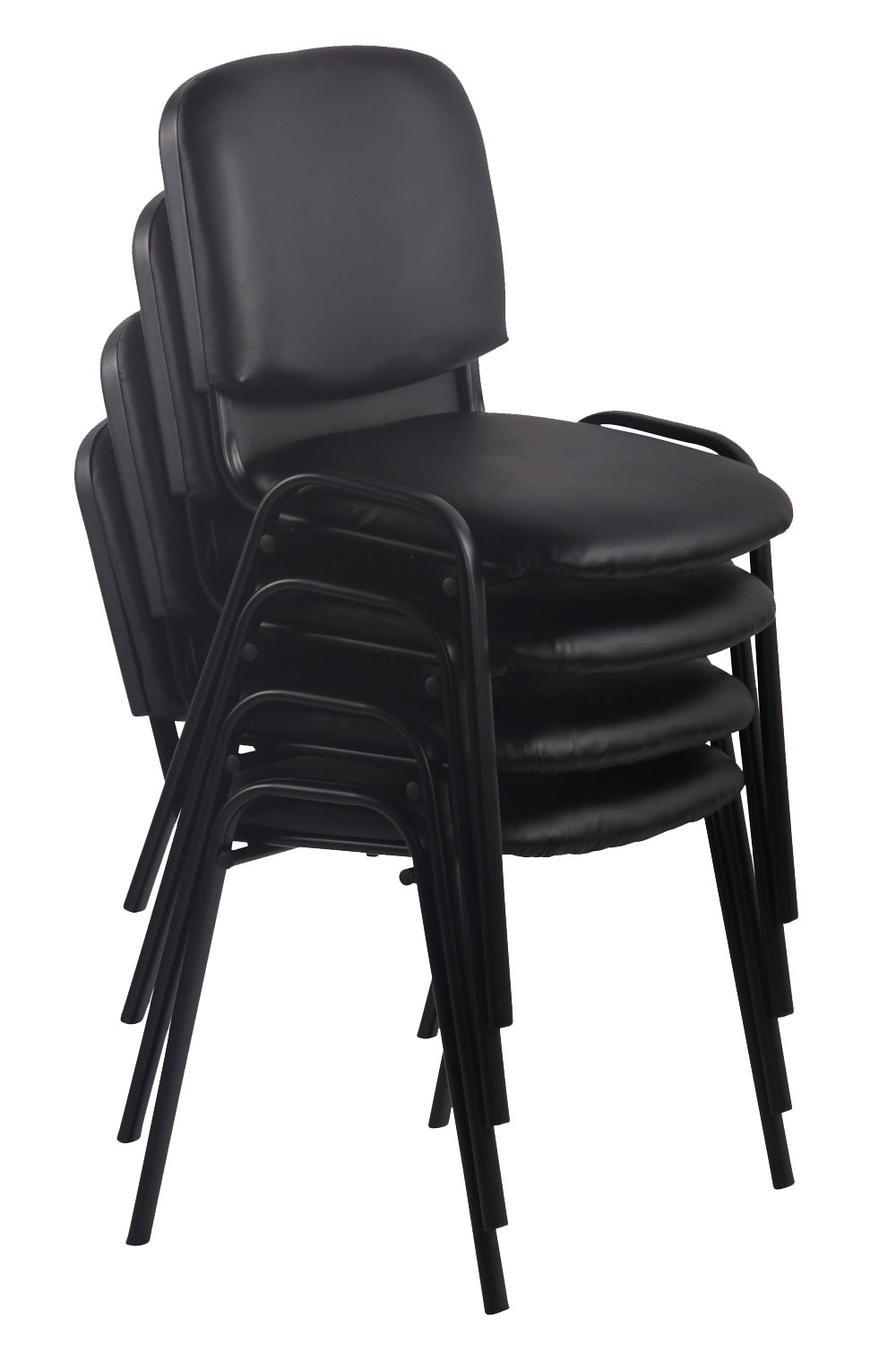 Lot de 4 chaises visiteur empilables Ken en similicuir et piètement noir