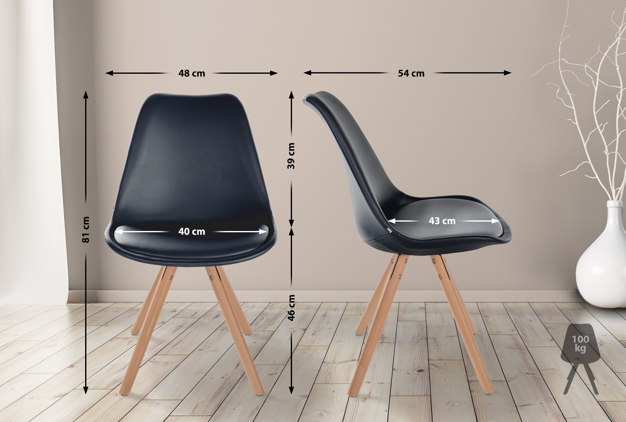 Chaise de salle à manger Sofia en Similicuir avec Pieds en bois