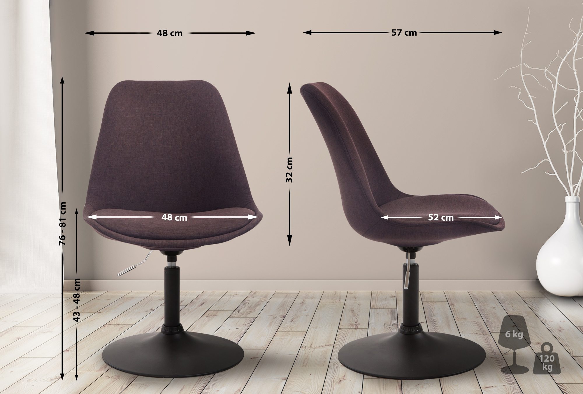 Chaise de salle à manger Maverick tissu avec pied trompette