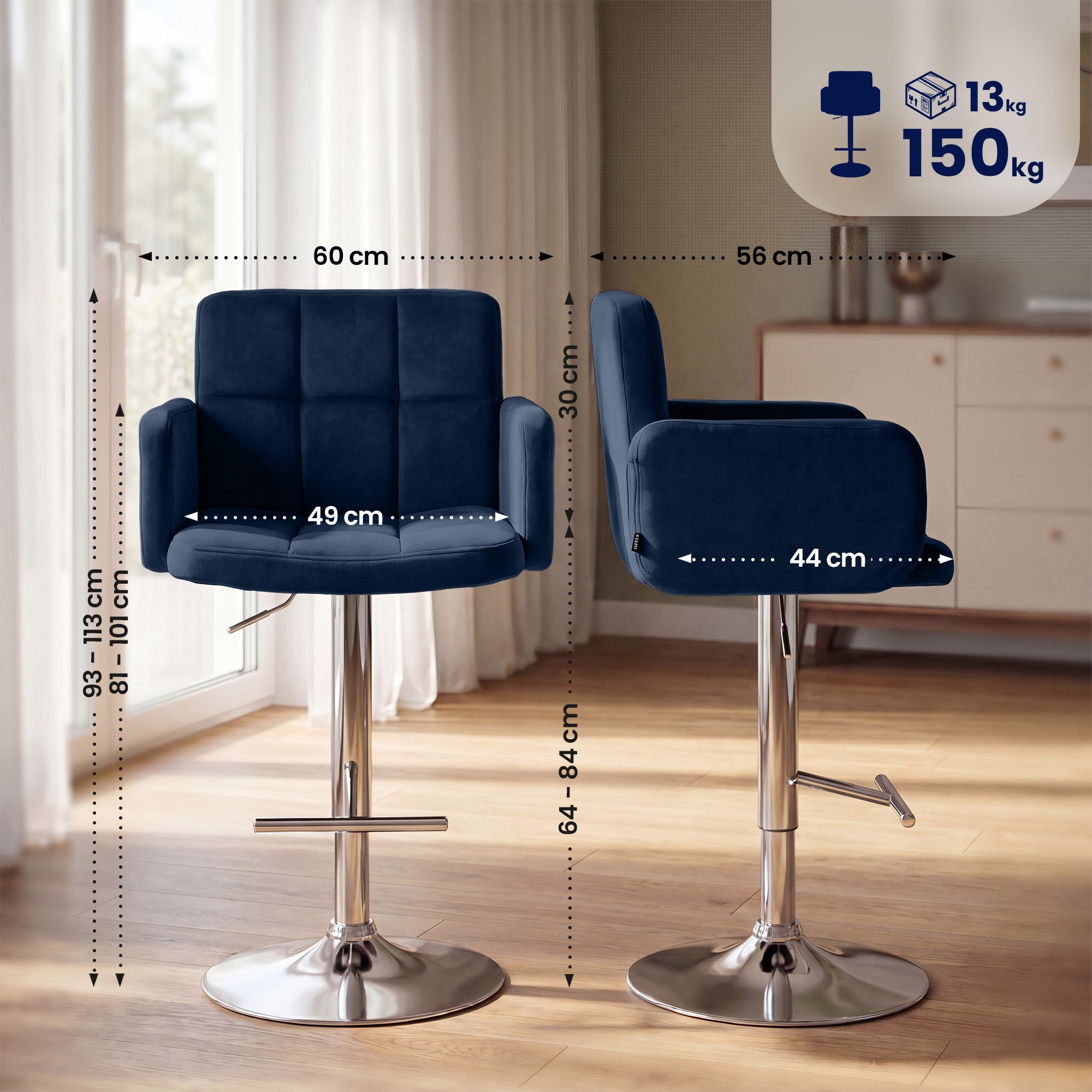 Lot de 2 tabourets de bar Los Angeles velours