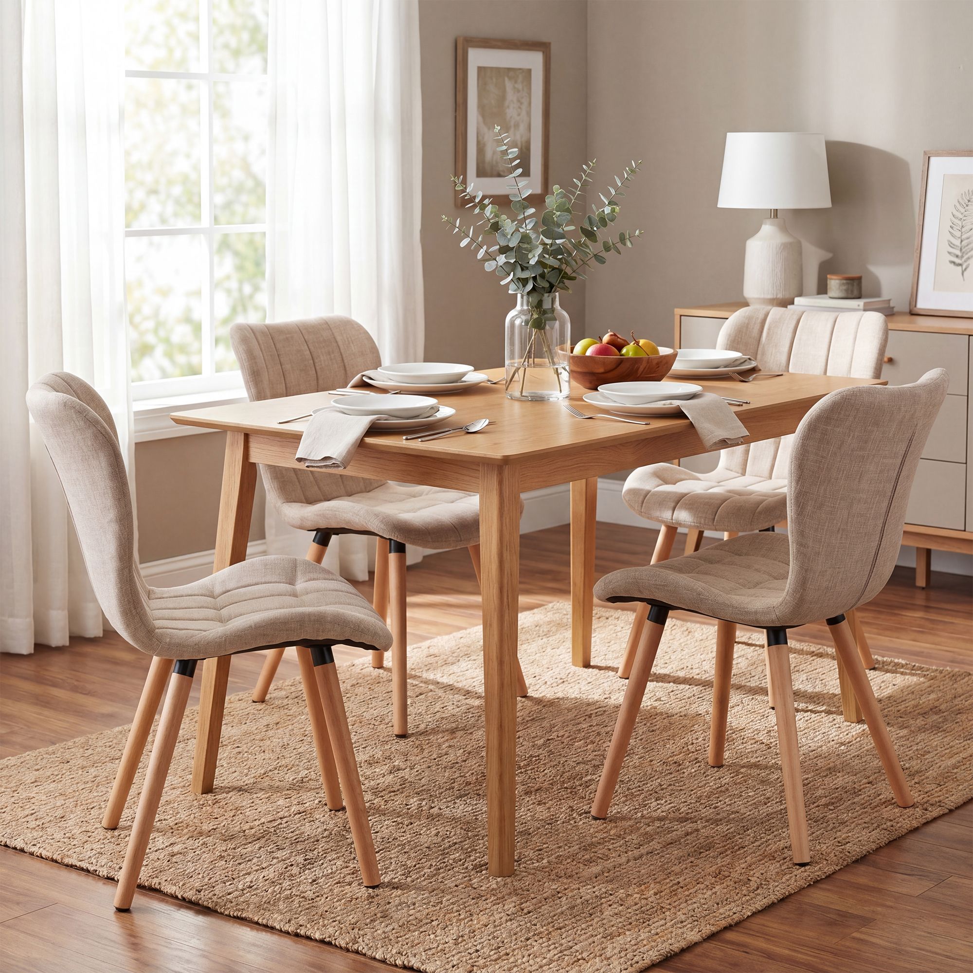 Lot de 4 chaises de salle a manger Elda en tissu