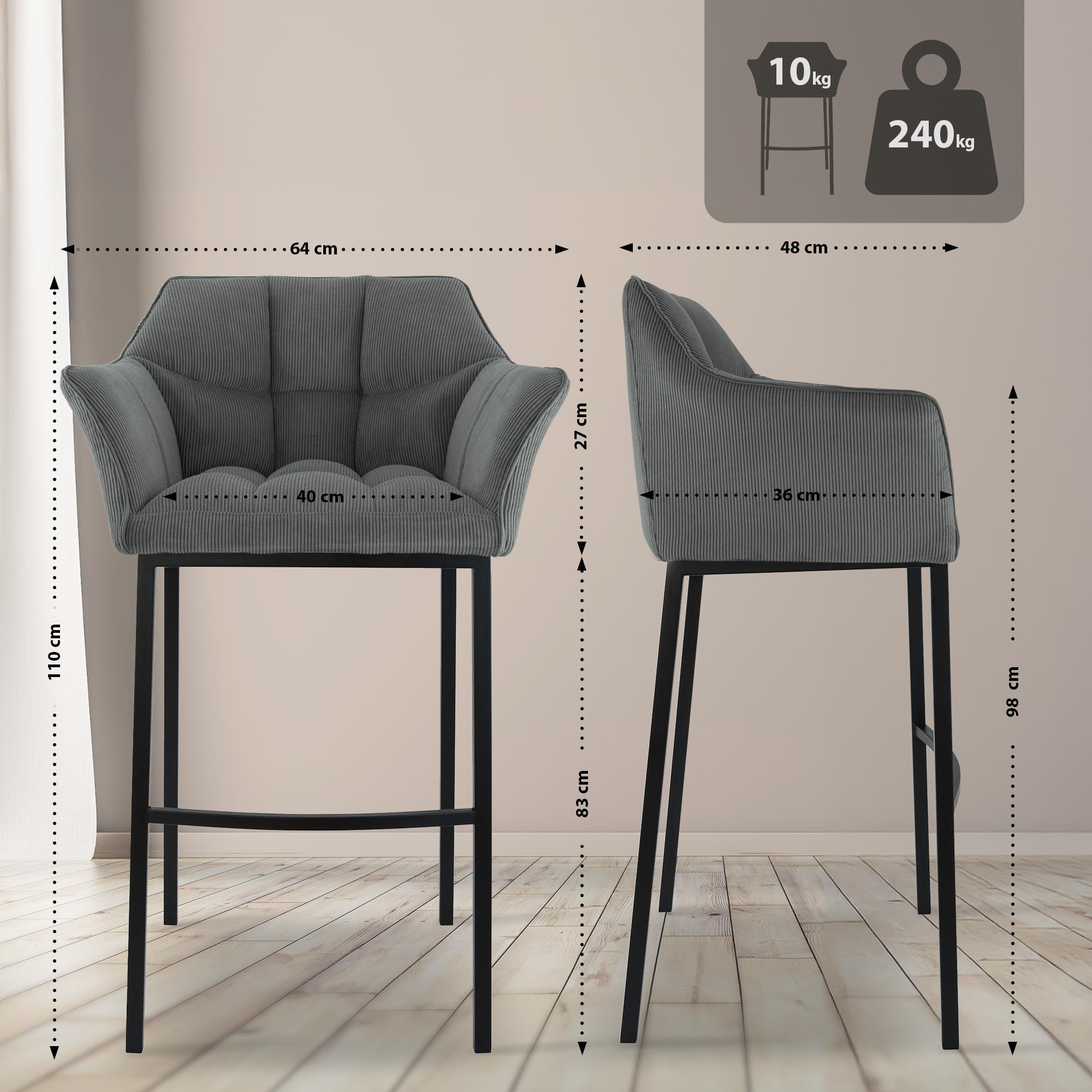 Tabouret de Bar Damaso en Velours Côtelé avec Piétement à Quatre Pieds