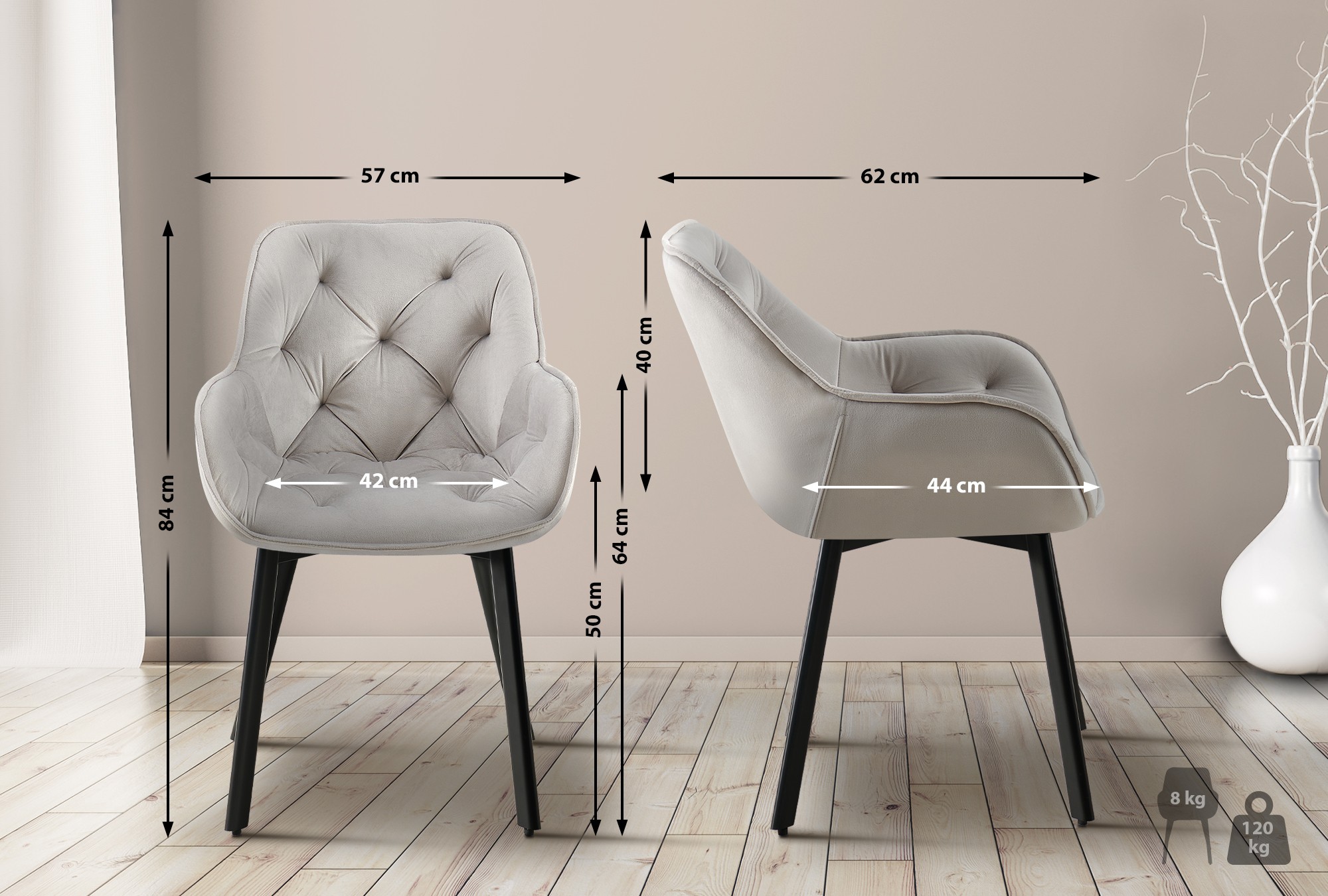 Lot de 2 Chaises de Salle à Manger Pivotantes Antigo en Velours