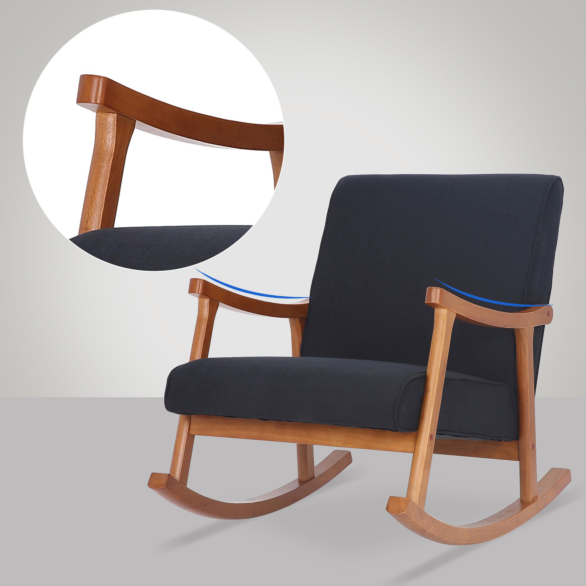 Chaise à bascule Morelia en tissu avec pieds Noyer
