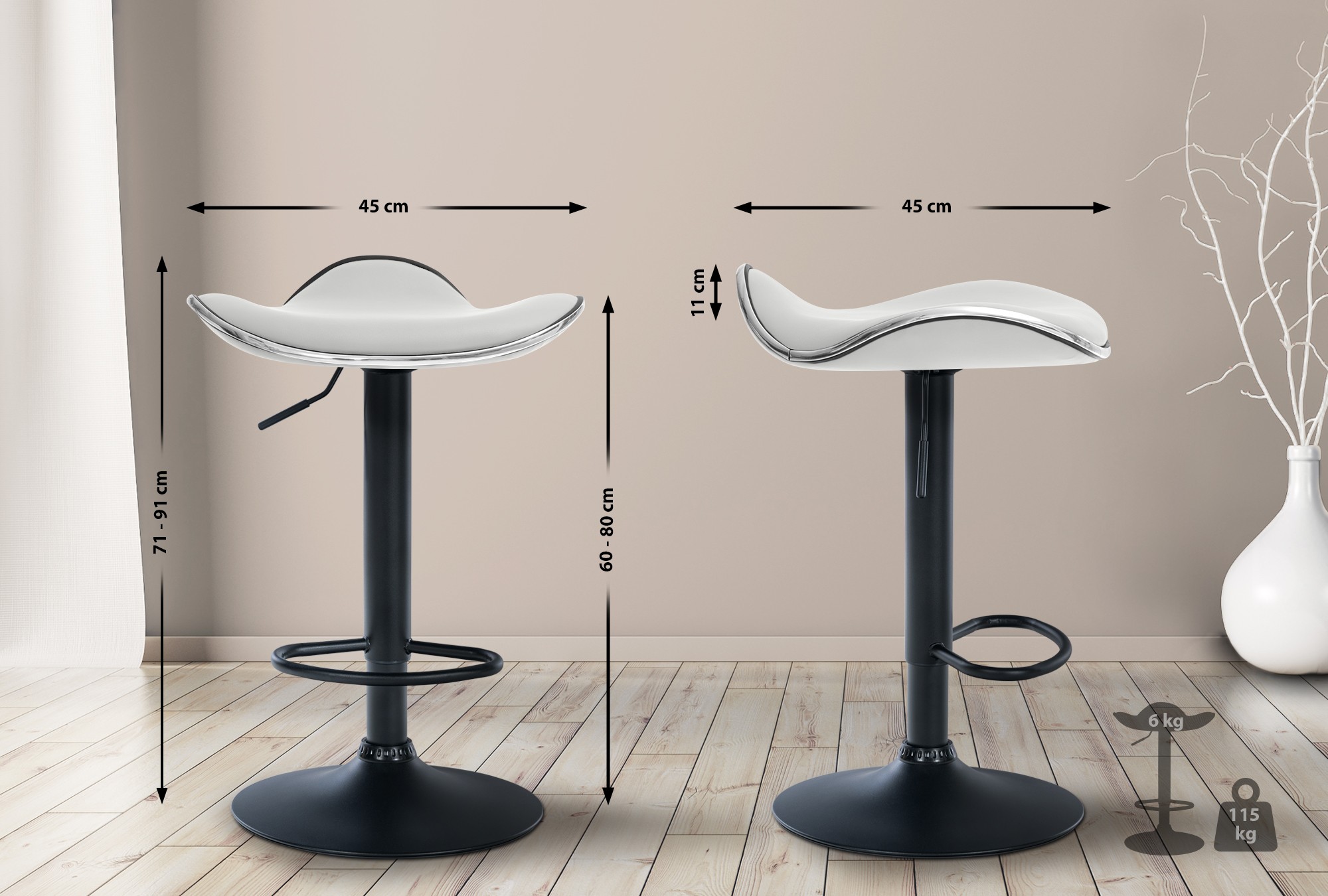 Tabouret de bar Shanghai similicuir avec pied en métal