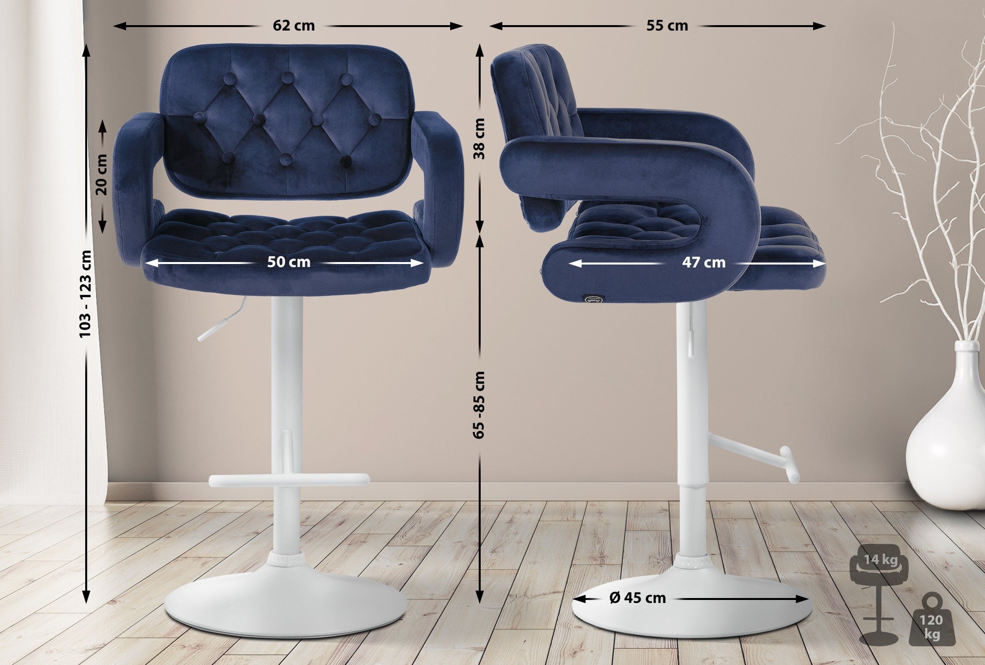 Tabouret de bar Dublin velours
