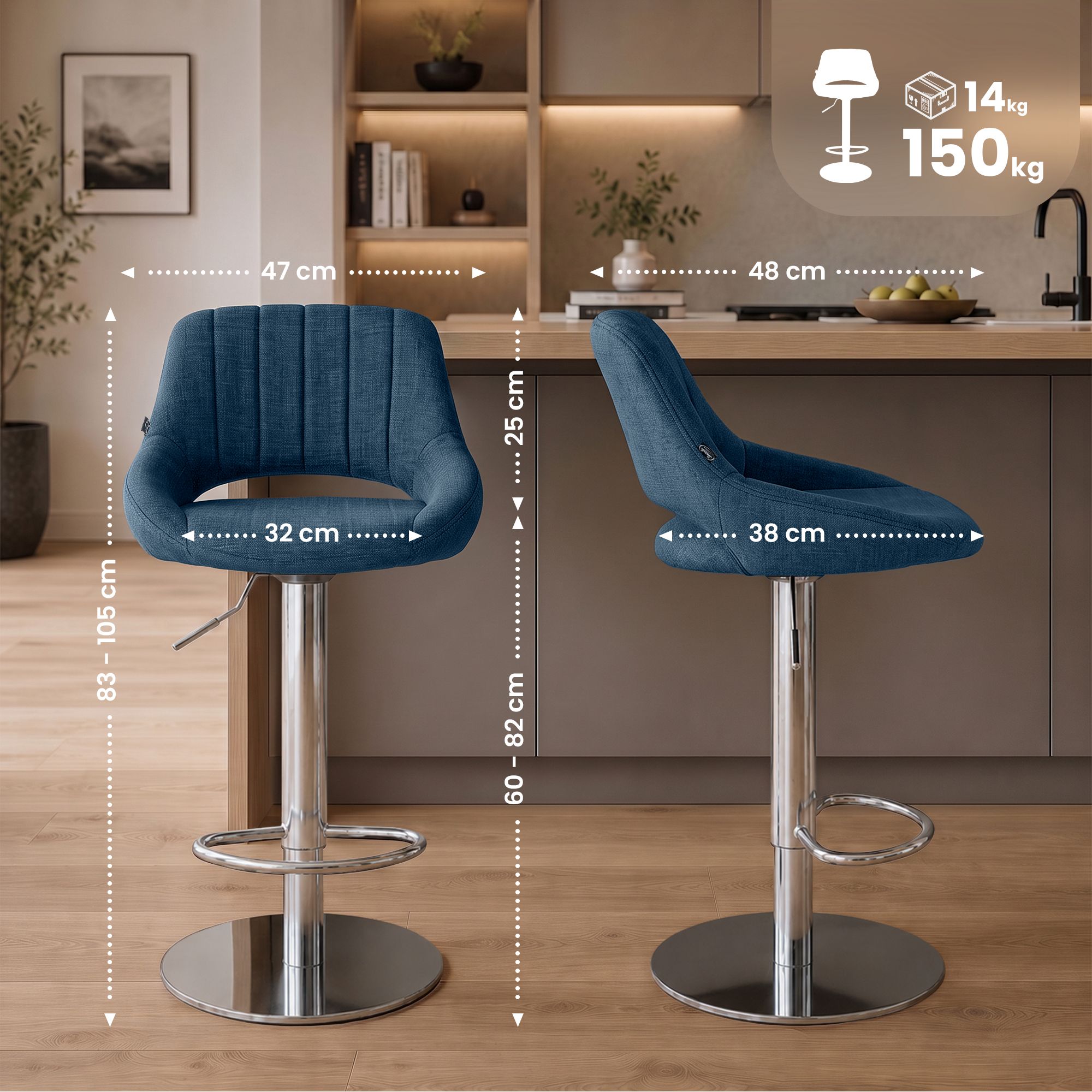 Tabouret de bar Milet avec structure stable chromée