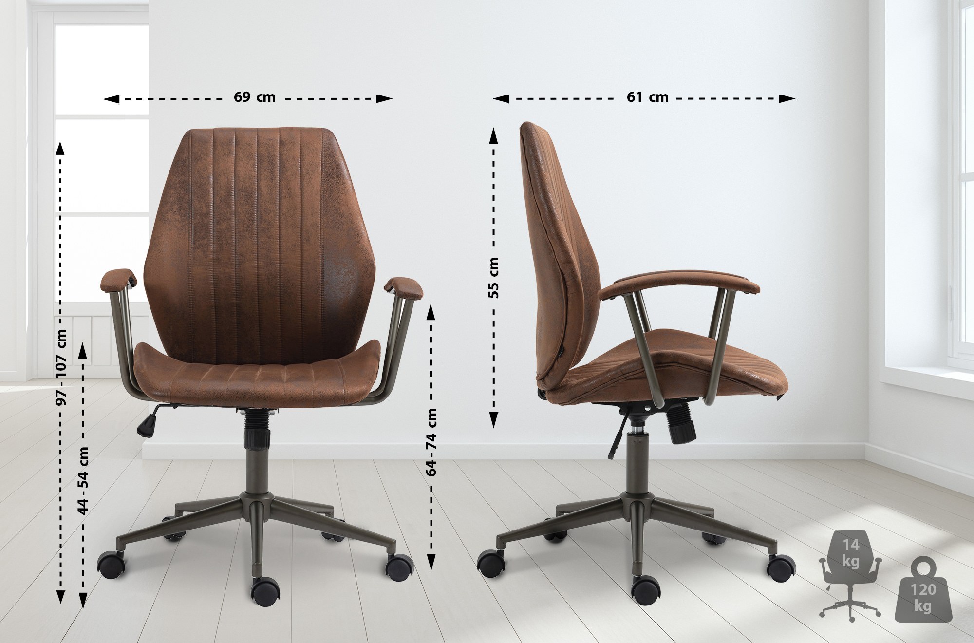 Fauteuil de bureau Retro Nampa en Similicuir ajustable et pivotant