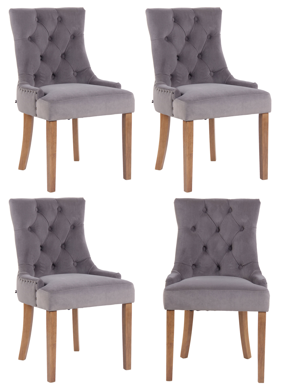 Lot de 4 Chaises de salle à manger Aberdeen en Velours Piètement en bois d'hévéa